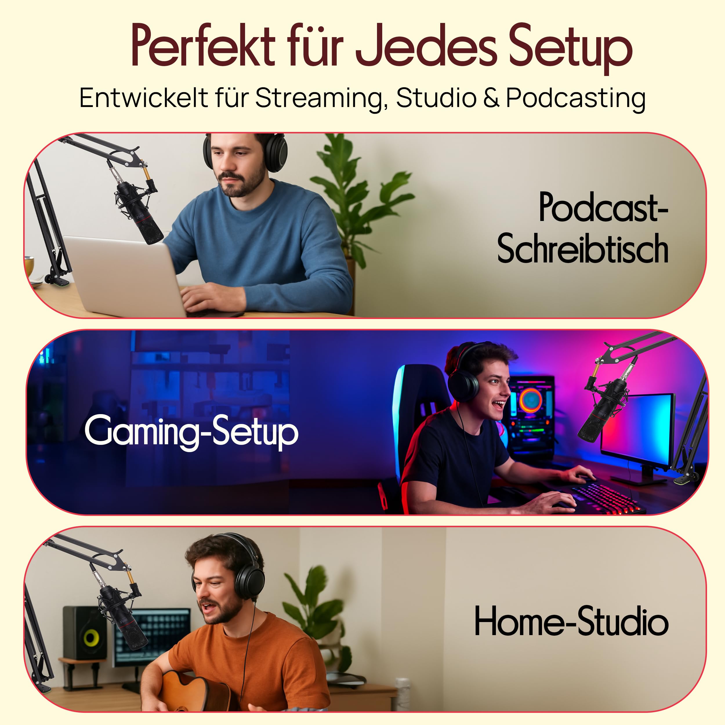 Pyle Mikrofon Arm, Ausziehbarer Tisch- Scherenarm mit Schockmount & Halterclips, mit Adapter Kompatibel mit Blue Snowball, HyperX QuadCast/SoloCast, Für Podcast, Streaming, Gaming, Home Studio