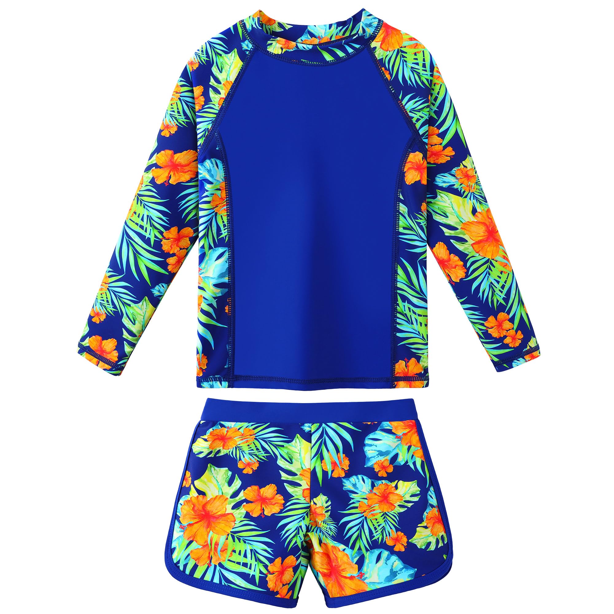 Girls Two Pieces Rash Guard Swimsuit Long Sleeve Tankini for 3-13 Years