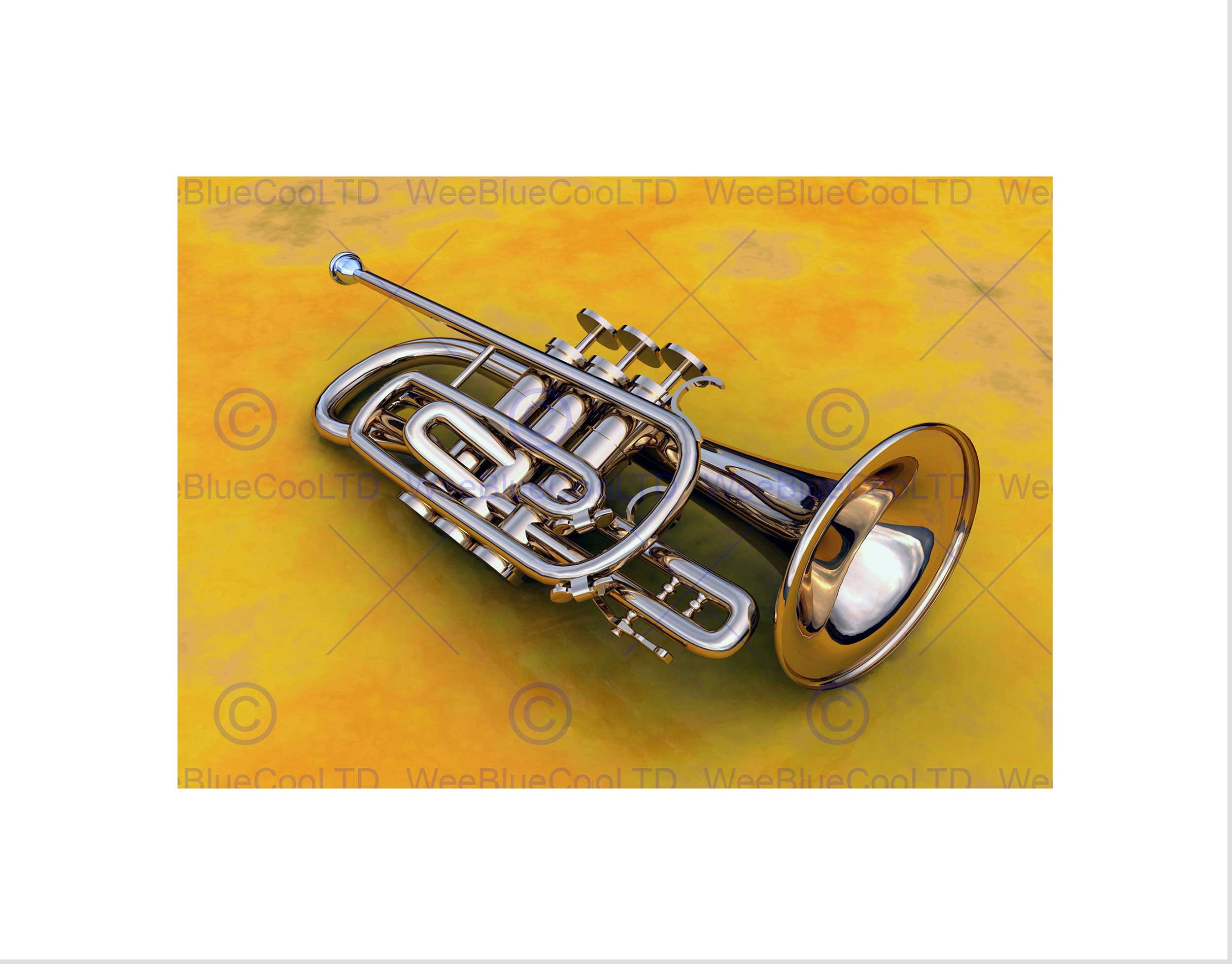 Wee Blue Coo TRUMPET JAZZ BLUES INSTRUMENT MUSIC BLACK FRAMED ART PRINT PICTURE B12X9203
