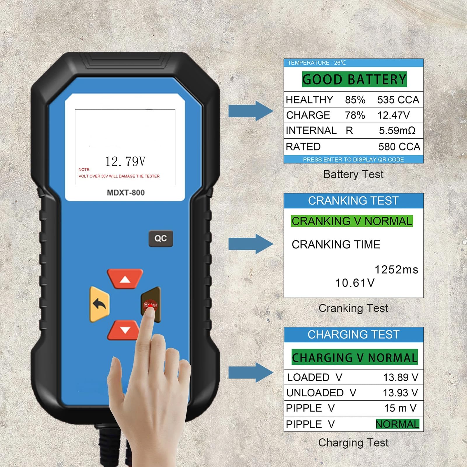 Herramienta de diagnóstico de batería de vehículo de precisión con pantalla LCD, resistencia de capacidad en 10 segundos para baterías de litio, probador preciso de voltajes de batería