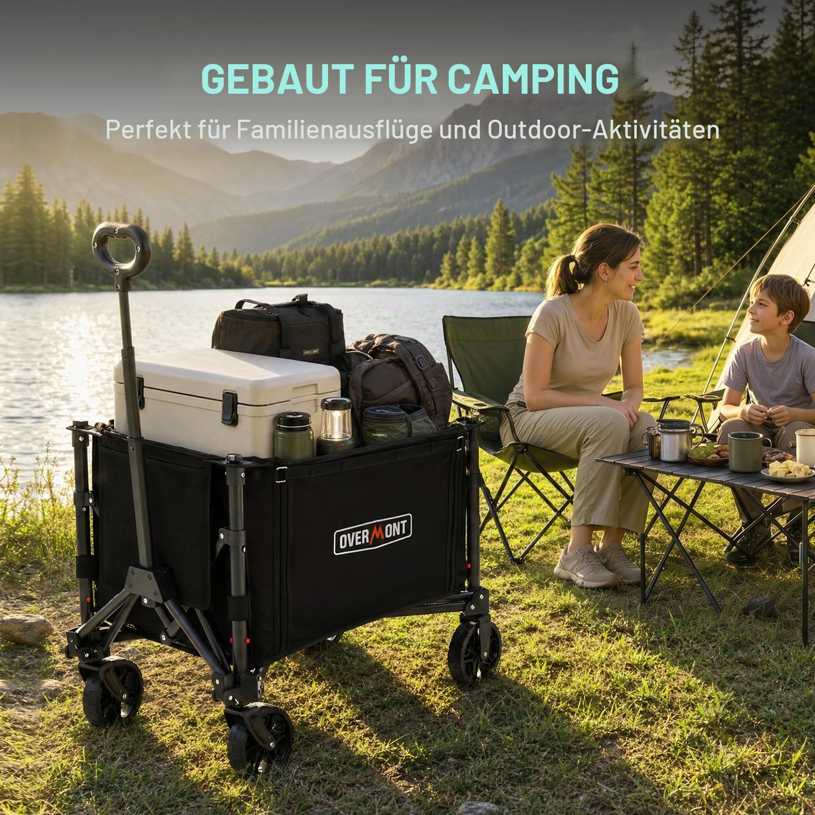 Overmont Bollerwagen Faltbar 3-in-1-120L 100KG Belastbar Klappbarer Handwagen mit All-Terrain Rädern - Leicht & Kompakt Faltwagen - für Camping, Garten, Strand, Einkauf, Sport, Transport