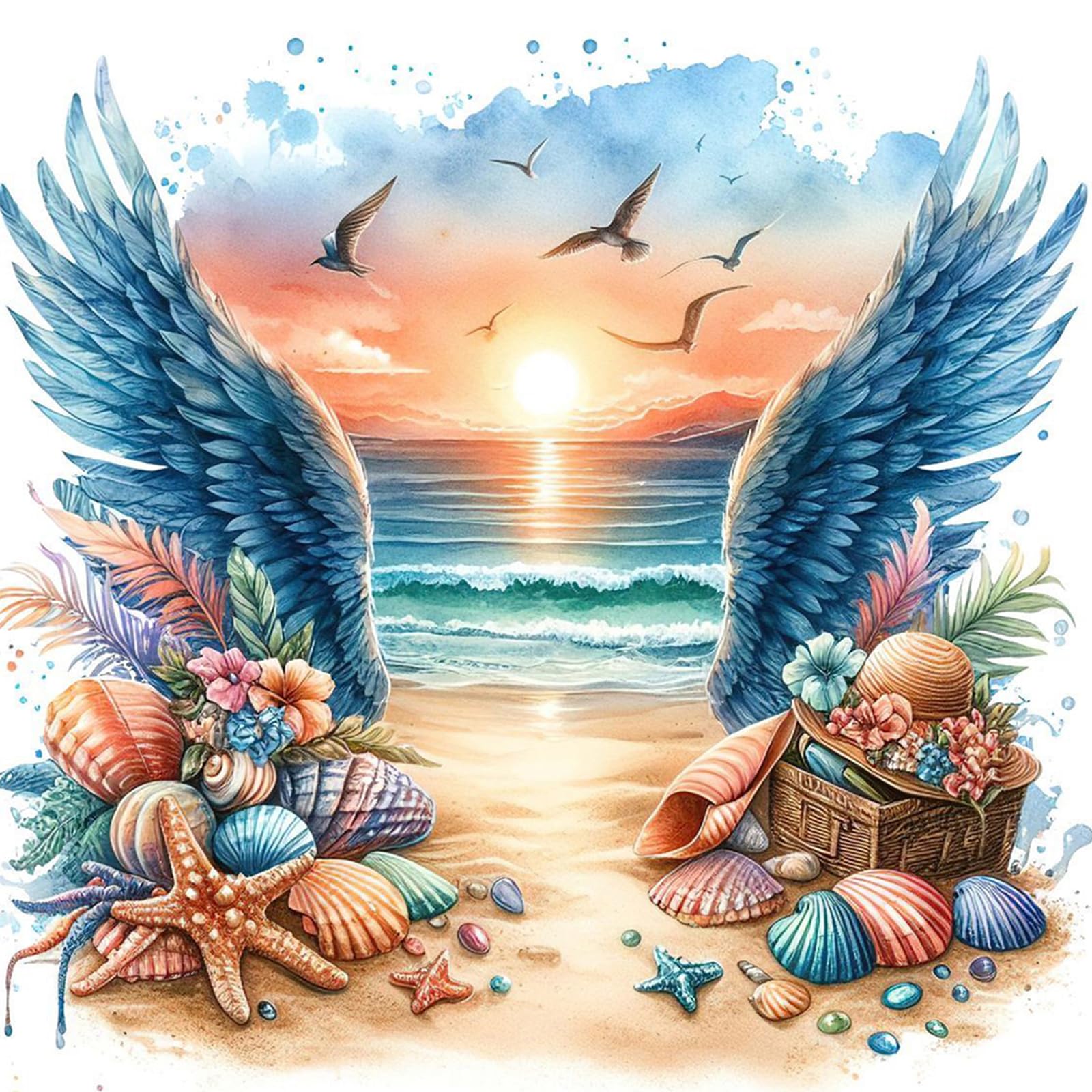 Kexpery Shells Art Kit Diamond Painting Landscape 5D Round Diy 40X40cm For Adults Beginners Home Decoration Original Gift