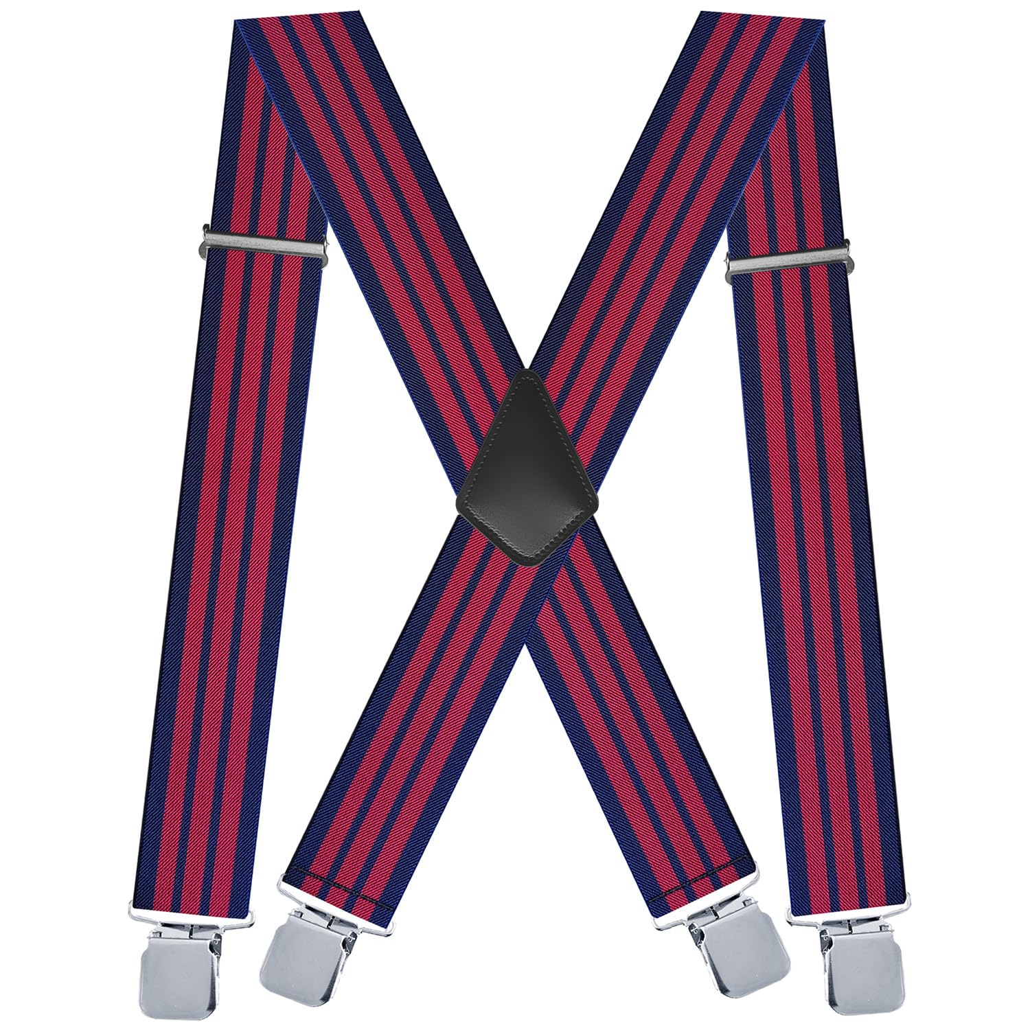 Anuoli Suspenders for Men Heavy Duty,2 inch Elastic Adjustable Mens Suspenders with Clips for Seniors Friends Husband (Blue Red)