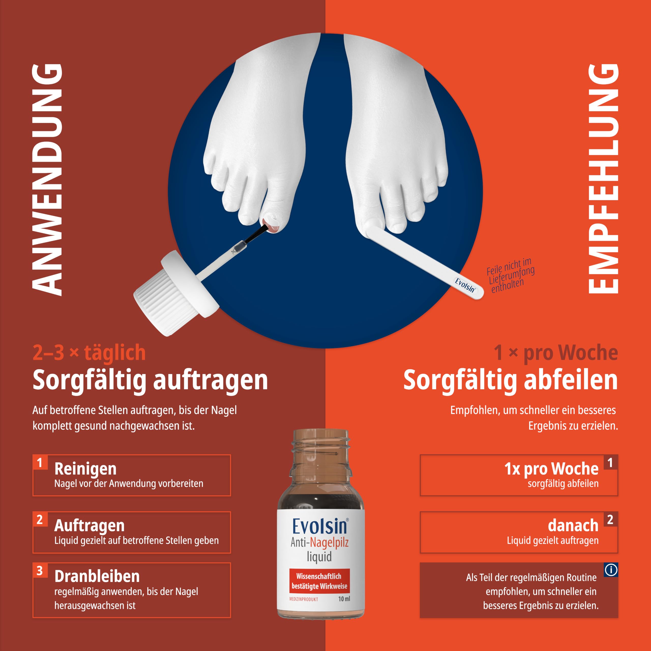 Evolsin® Anti Nagelpilz Liquid Doppelpack - Wissenschaftlich bestätigte Wirkweise I Geeignet für Diabetiker I Medizinprodukt I Nagelpilz Nagellack für Füsse und Hände I Nagelhärter (2x10ml)