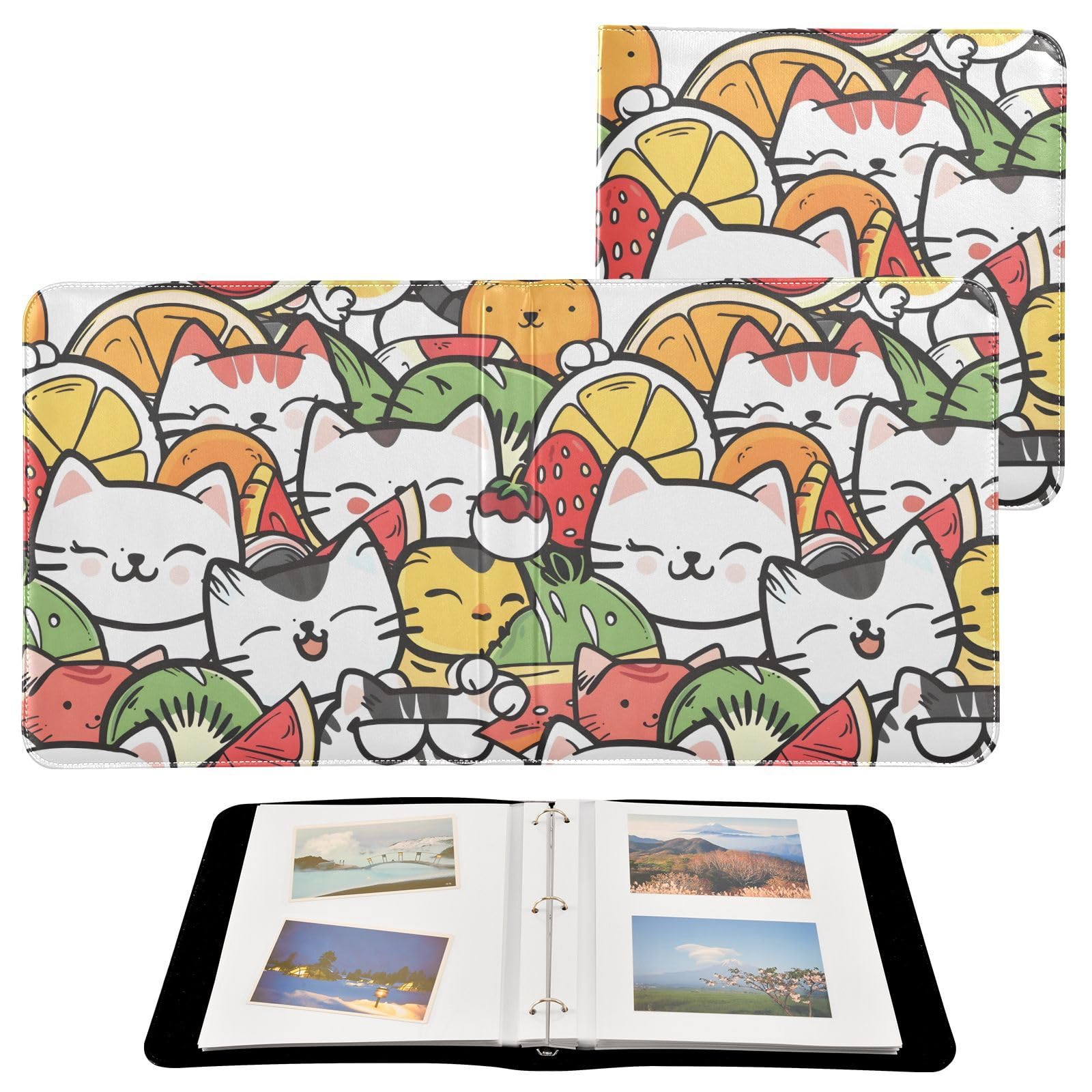 JIPONI Cute Cats Large Photo Album, DIY Leather Cover Scrapbook Albums for 4x6 5x7 6x8 Pictures, Self Adhesive Memory Book for Wedding, Baby, Family