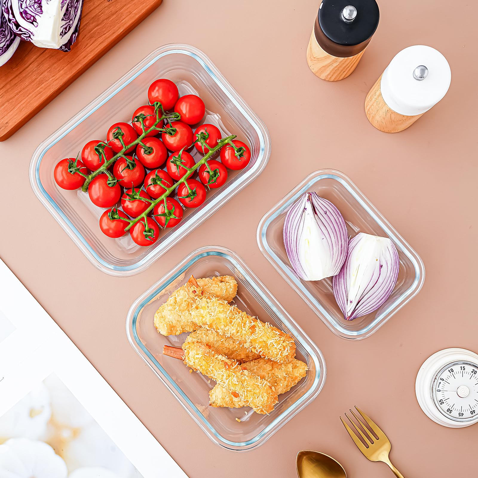 Frischhaltedosen aus Glas mit luftdichten Deckeln, 3-teiliges Set, stapelbare Meal Prep Container