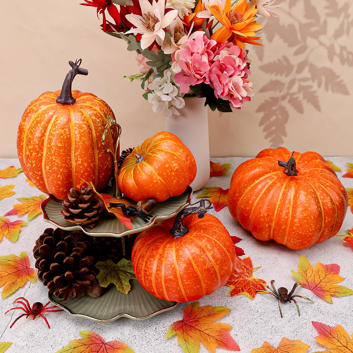 Gresorth 4 PCS Falso Calabazas Artificiales Vegetal Otoño Halloween Navidad Decoracion