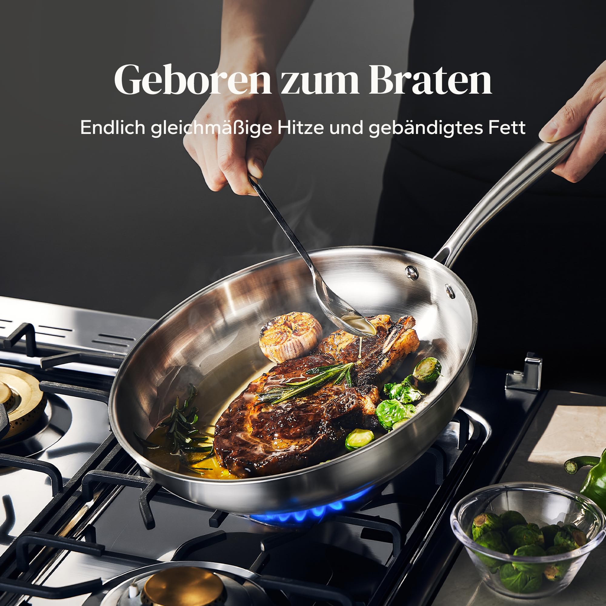 Redchef Pfannenset Induktion Set, 3-teilig edelstahlpfanne unbeschichtet Schüttrand Bratpfanne für alle Herdarten Spülmaschinenfest & backofenfest