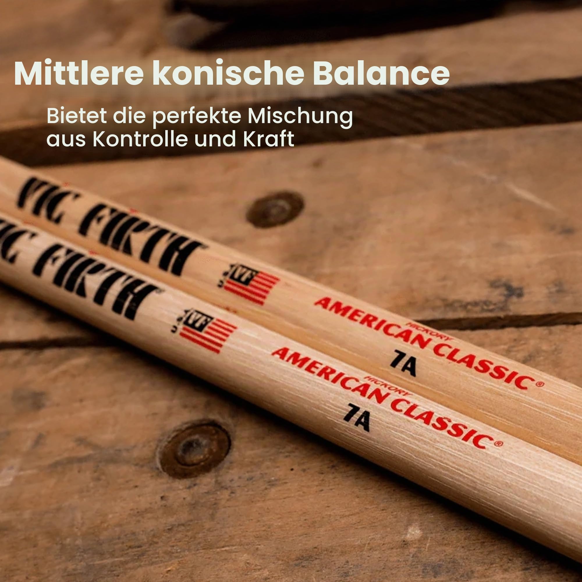 Vic Firth American Classic Series Drumsticks - 7A - American Hickory - Holz Tip - Natur- 4 Paar Value Pack