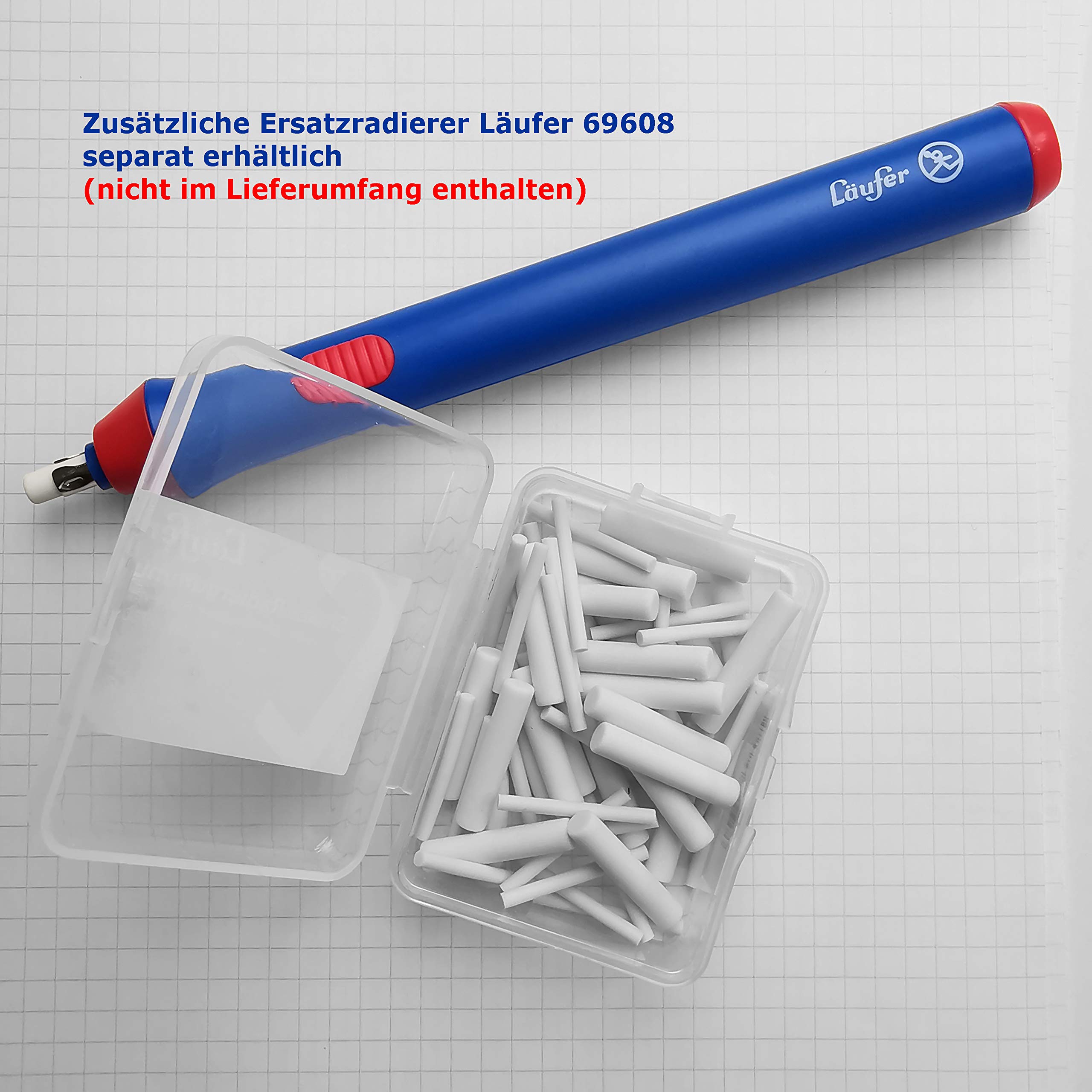 Läufer 69607 Gumka Elektryczna, Biały, 23 gumki, 2 rozmiary nasadek