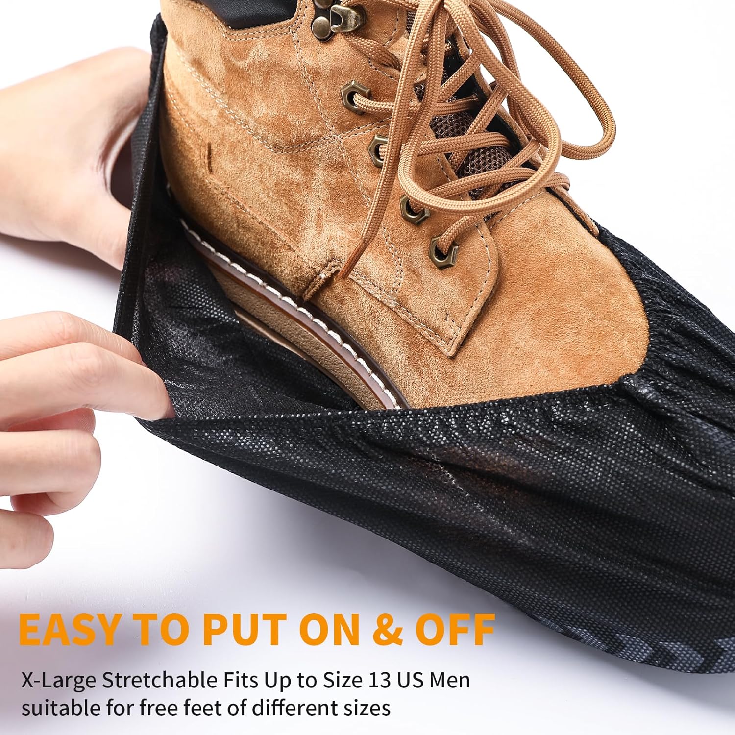 Shoe Covers Disposable 200 Pack (100 Pairs) - Durable, Non-Slip, Water Resistant, and Recyclable Boot Covers for Indoor and Outdoor Use - One Size Fits Most-Black (Black 200 Pcs (Xl)) - Image 4