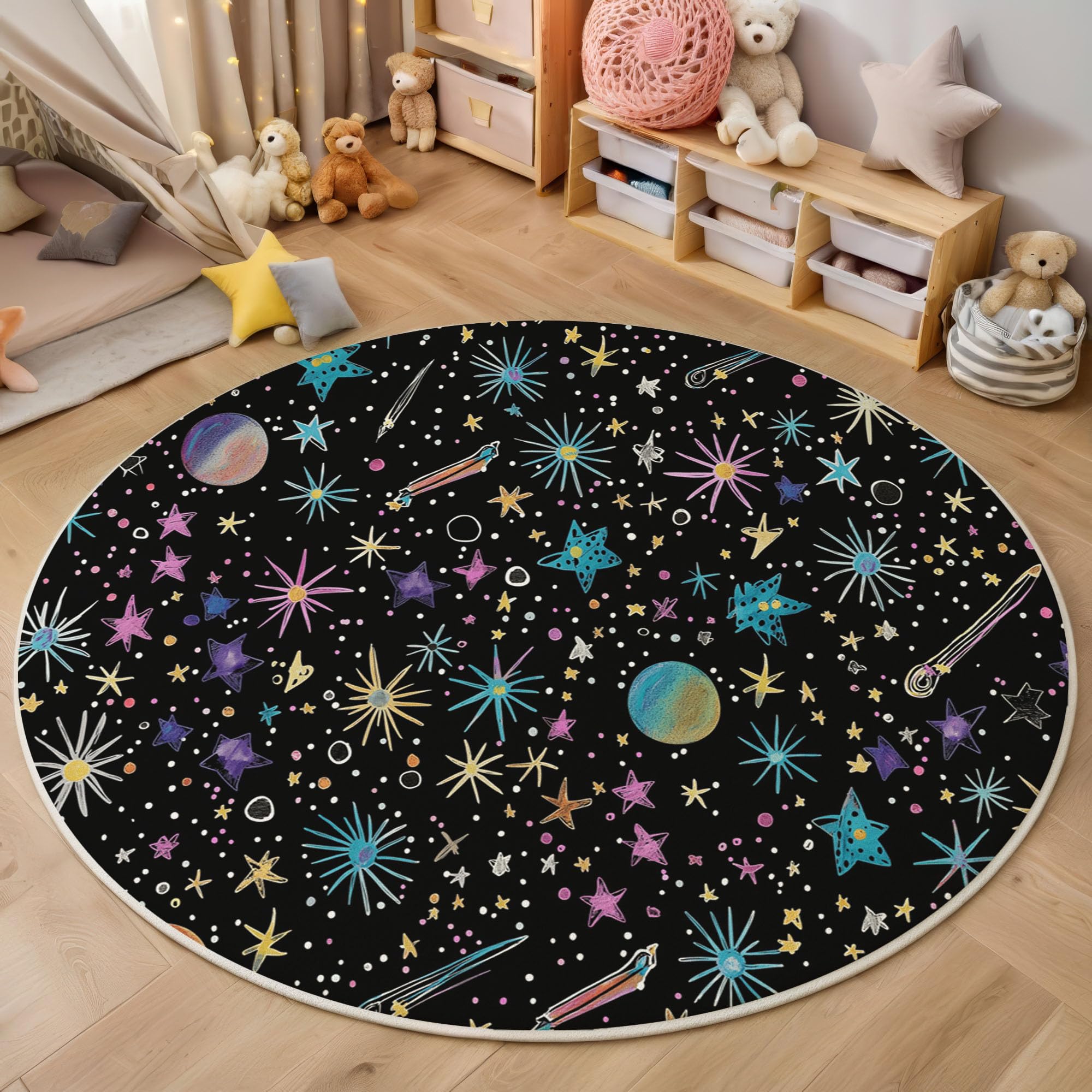 Tapis rond lavable en machine antidérapant style espace salon 80cm
