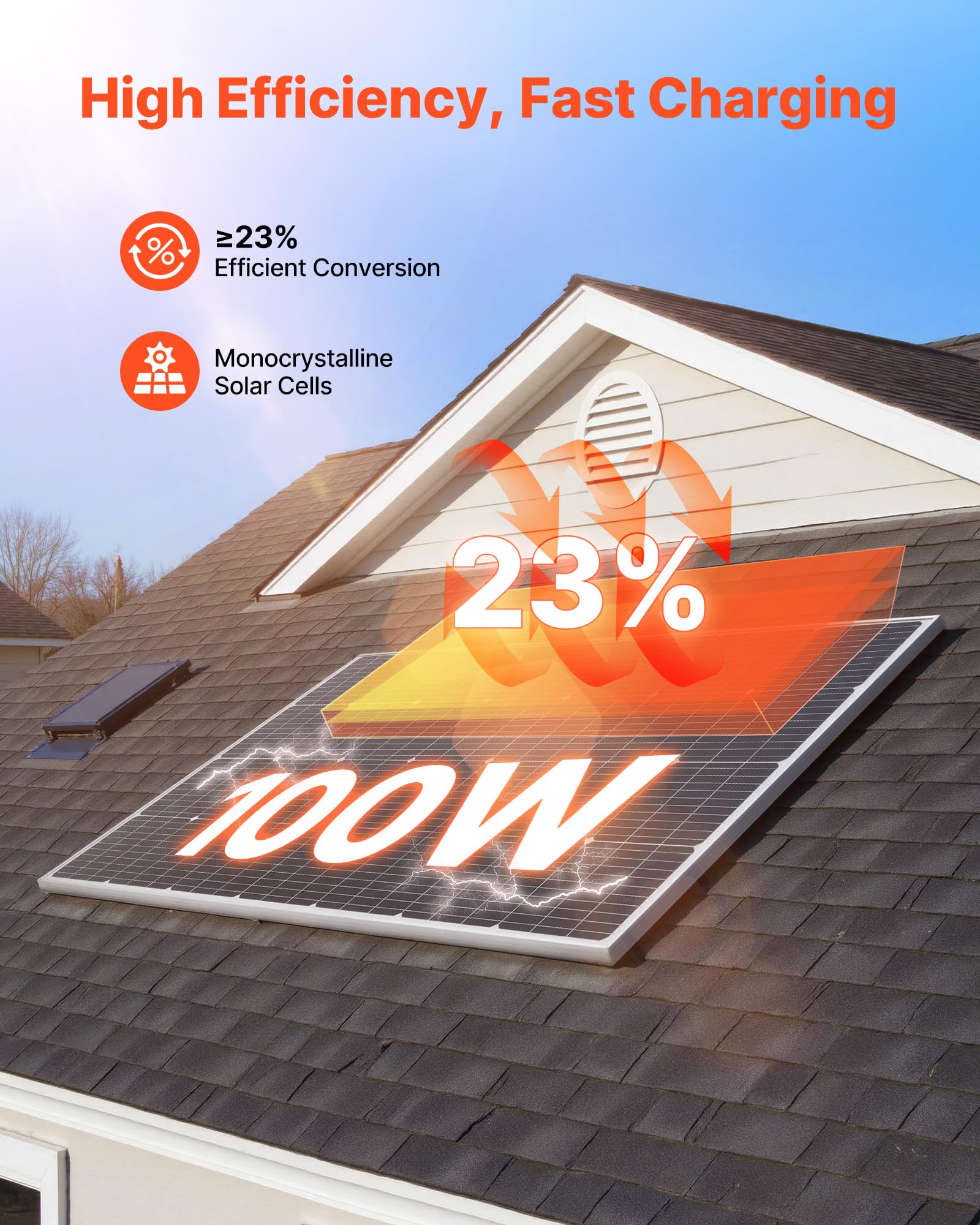 VEVOR 4 Paneles Solares Monocristalinos 100 W, Eficiencia de Conversión ≥23%, con Salida MC4 Estable y Marco de Aluminio, Impermeable IP65 para Coches, Barcos, Autocaravanas, 895 x 580 x 30 mm