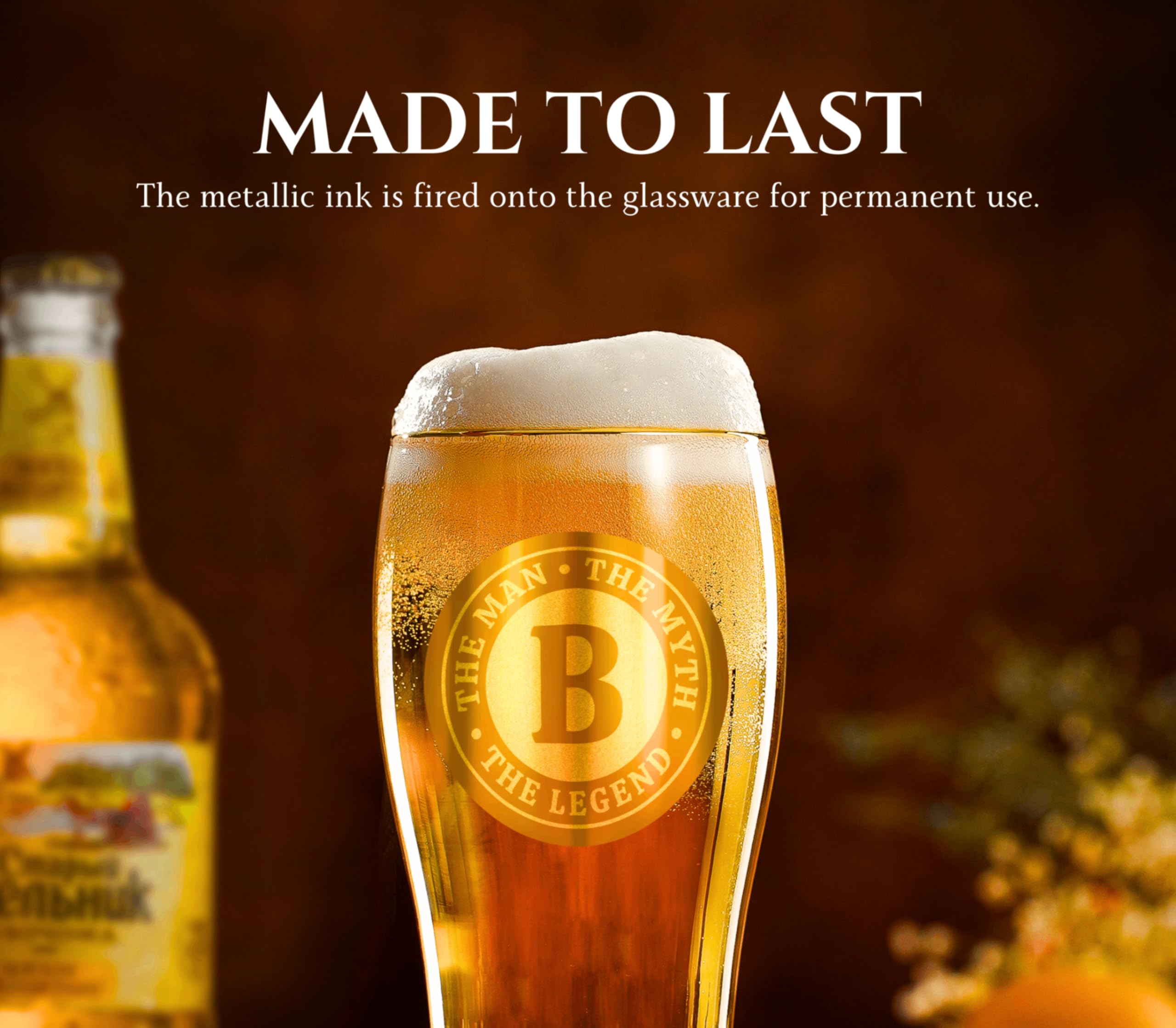 Bicchiere da birra personalizzato da uomo, divertente regalo personalizzato per gli amanti della birra, regalo unico di compleanno di Natale per lui, The Man The Myth The Legend, M