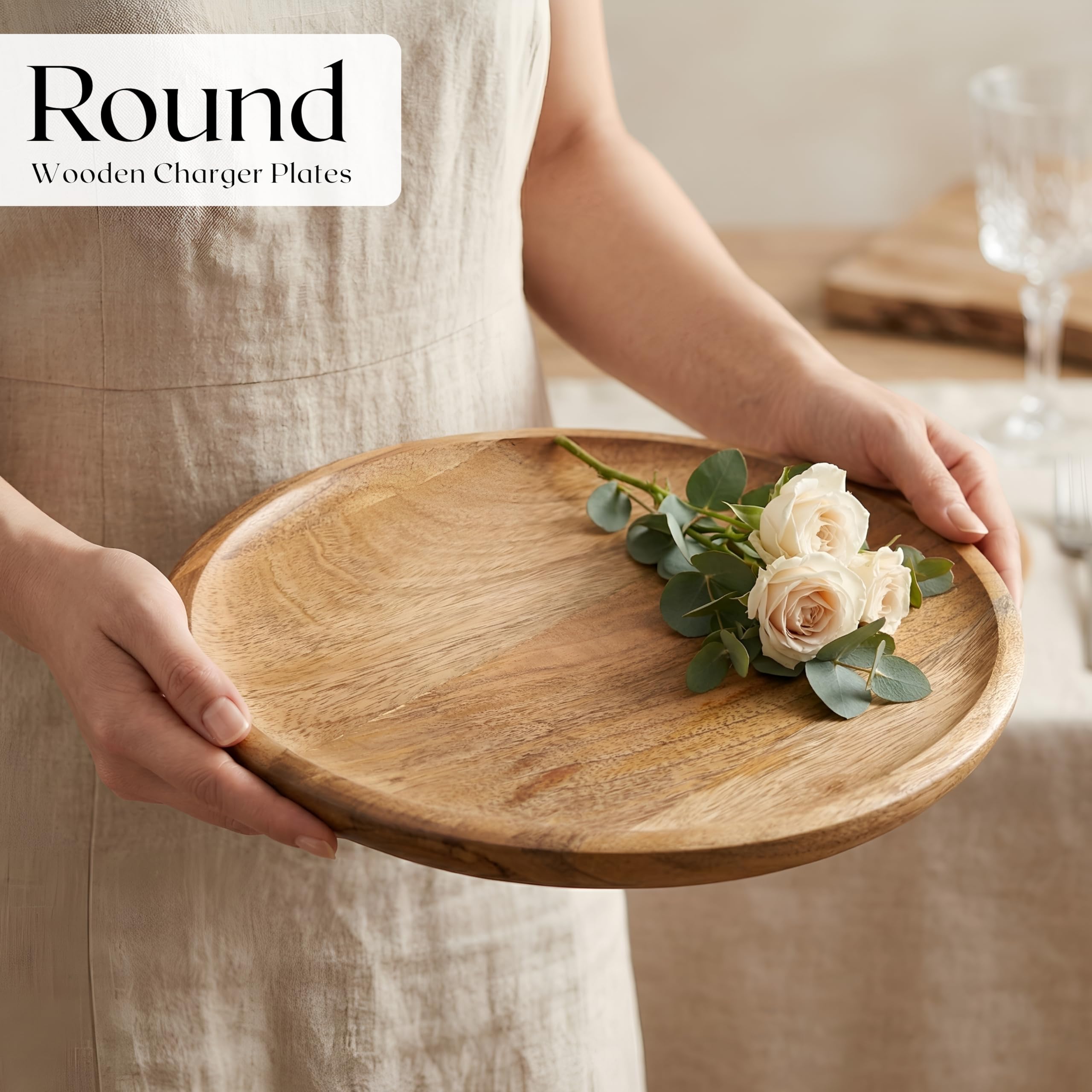 Alpha Living Home Lot de 2 assiettes en bois, assiettes de présentation en bois, assiettes à dîner, assiette à dîner, chargeur en bois, assiette à salade en bois, apéritifs - 30,5 cm - Naturel