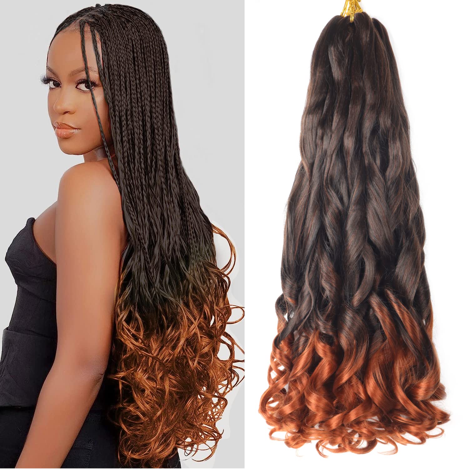 Extensiones de pelo rizado francés para caja de 8 paquetes de 22 pulgadas y 75 g/paquete de extensiones de pelo trenzado ondulado profundo ondulado, trenzas de pelo rizado en espiral, sintéticas,