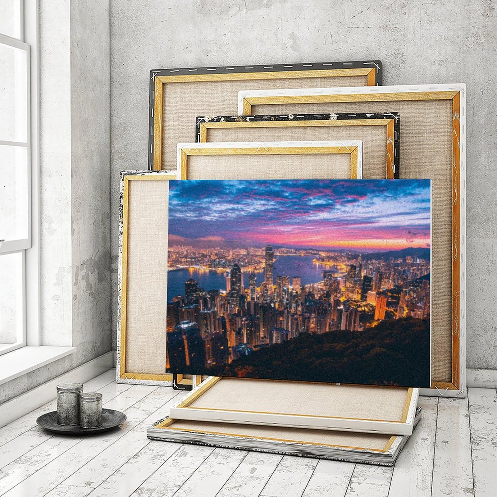 都市風景 油彩画 夜景27✖️25 Amazon | 夕暮れの街の夜景 数字キットによる絵画 数字油絵 魅力的な