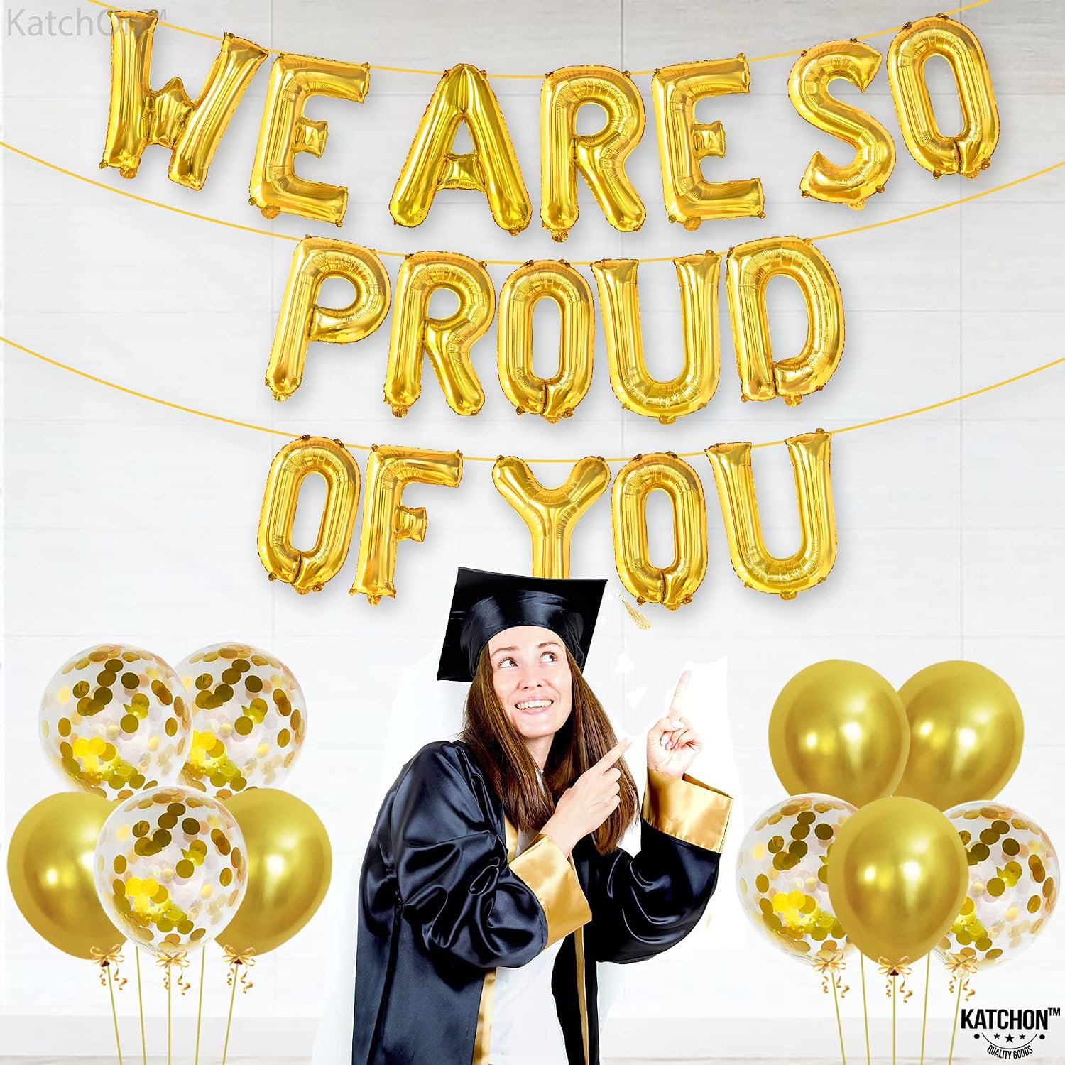 Katchon, We Are So Proud of You Balloon Banner - 16 Inch, Pack of 27 | Foil Gold Balloon Banner For Graduation Decorations 2026 | Grad Party Decor, 2026 Graduation Decorations