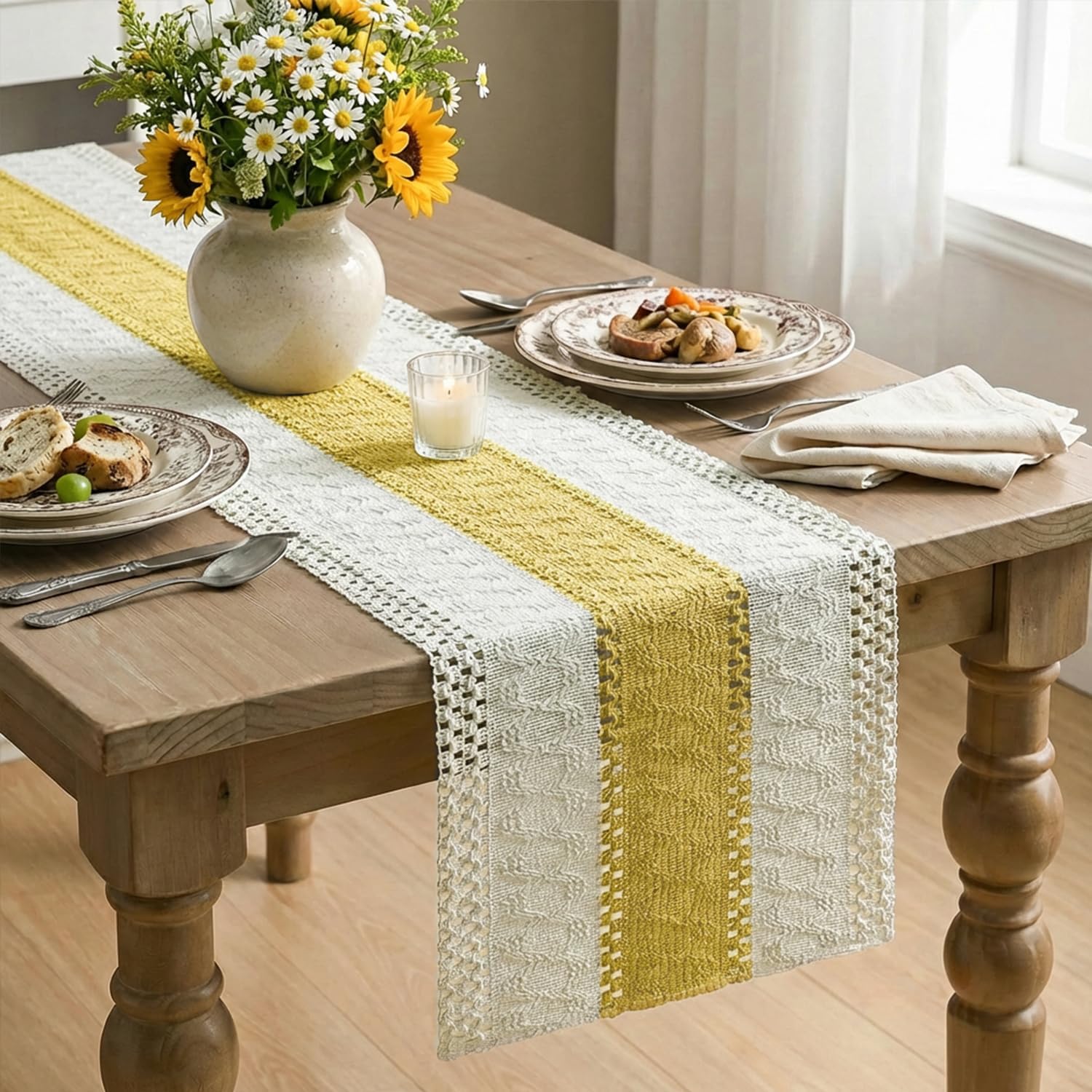 Artoid Mode Yellow Farmhouse Rustic Table Runner 12x120 Inch image 4