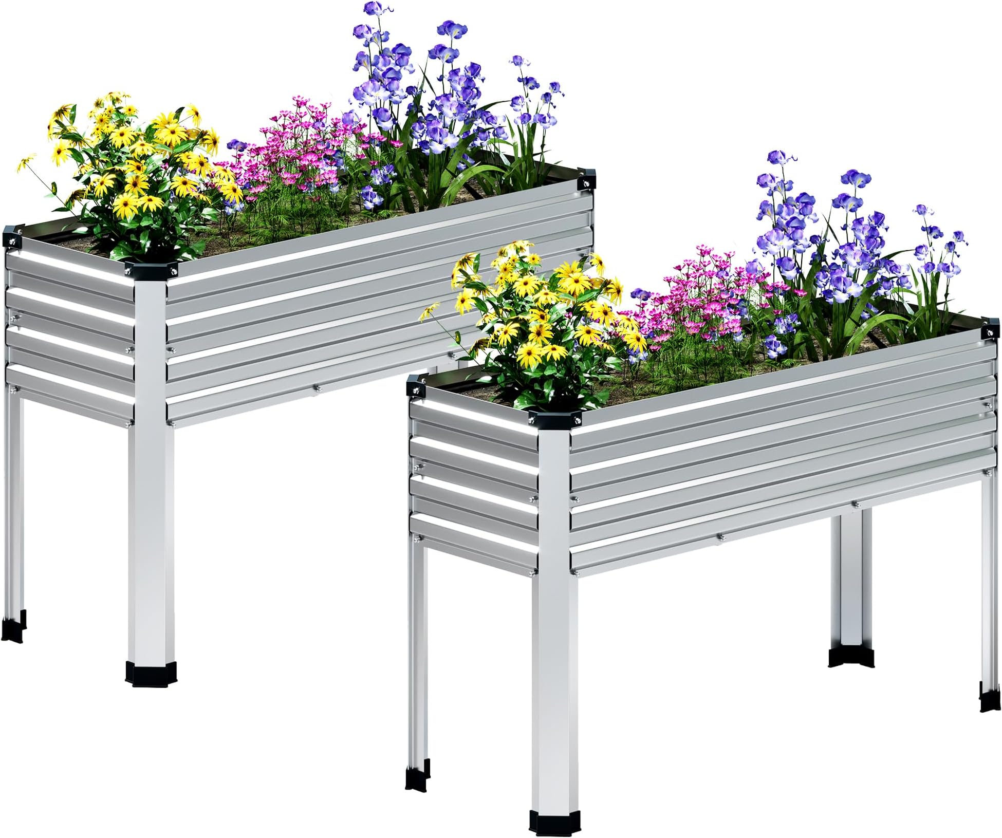 MGNO 2PCS Galvanized Raised Garden Bed Outdoor with Legs,48×18×32in Metal Elevated Raised Planter Box for Backyard, Patio, Balcony, 300lb Capacity,Silver…