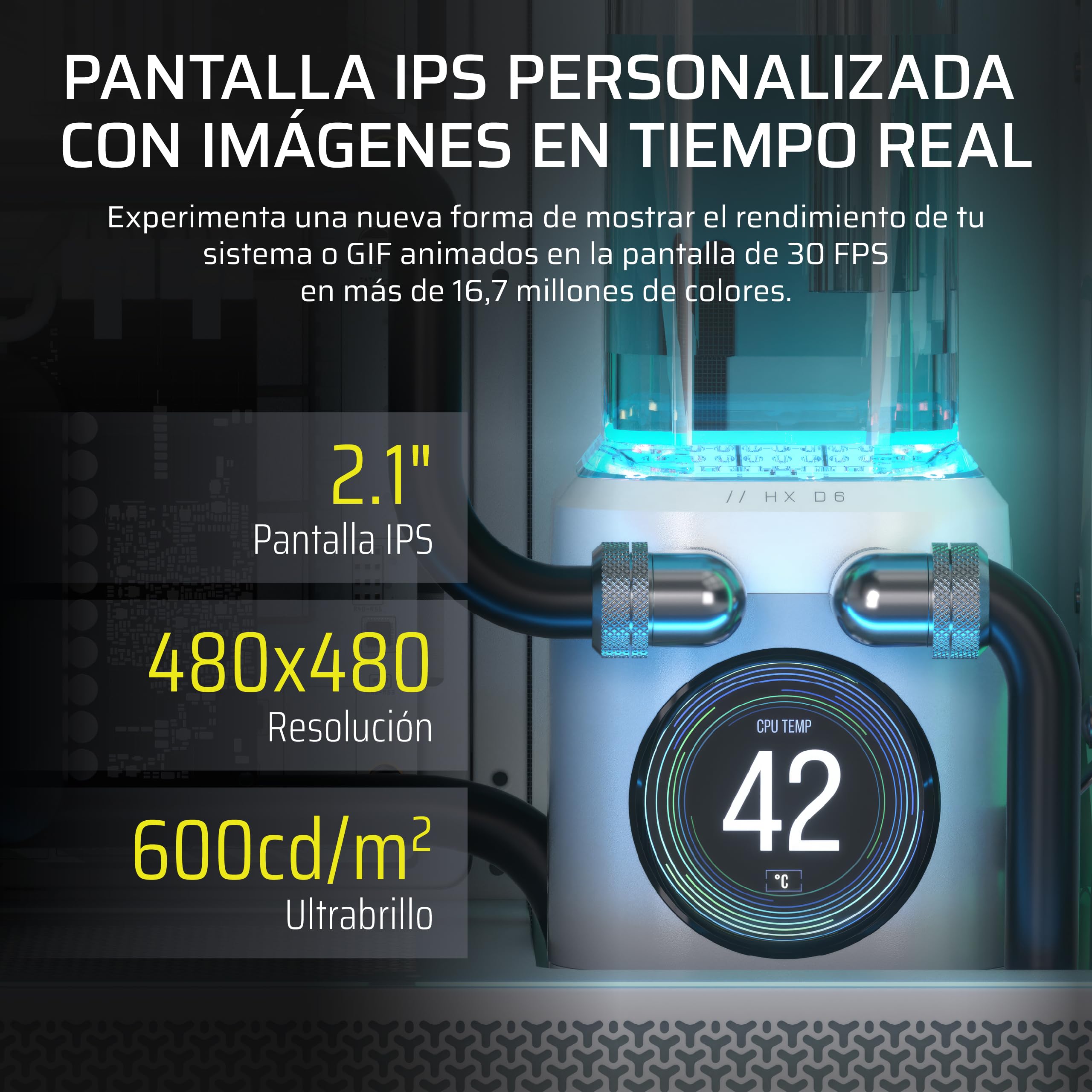 CORSAIR iCUE Link XD6 RGB Elite Unidad de Bomba/Depósito LCD – Bomba FlowDrive MAX, Pantalla LCD IPS de 480x480, Sensor de Temperatura Integrado, 22 LED RGB Direccionables – Blanco