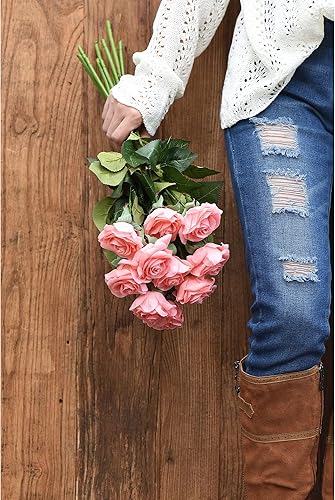 Miniatura 117 de FiveSeasonStuff 12 tallos de flores artificiales, rosas de seda de tacto real para decoración de bodas, ramos de novia, centros de mesa, fiestas y 9