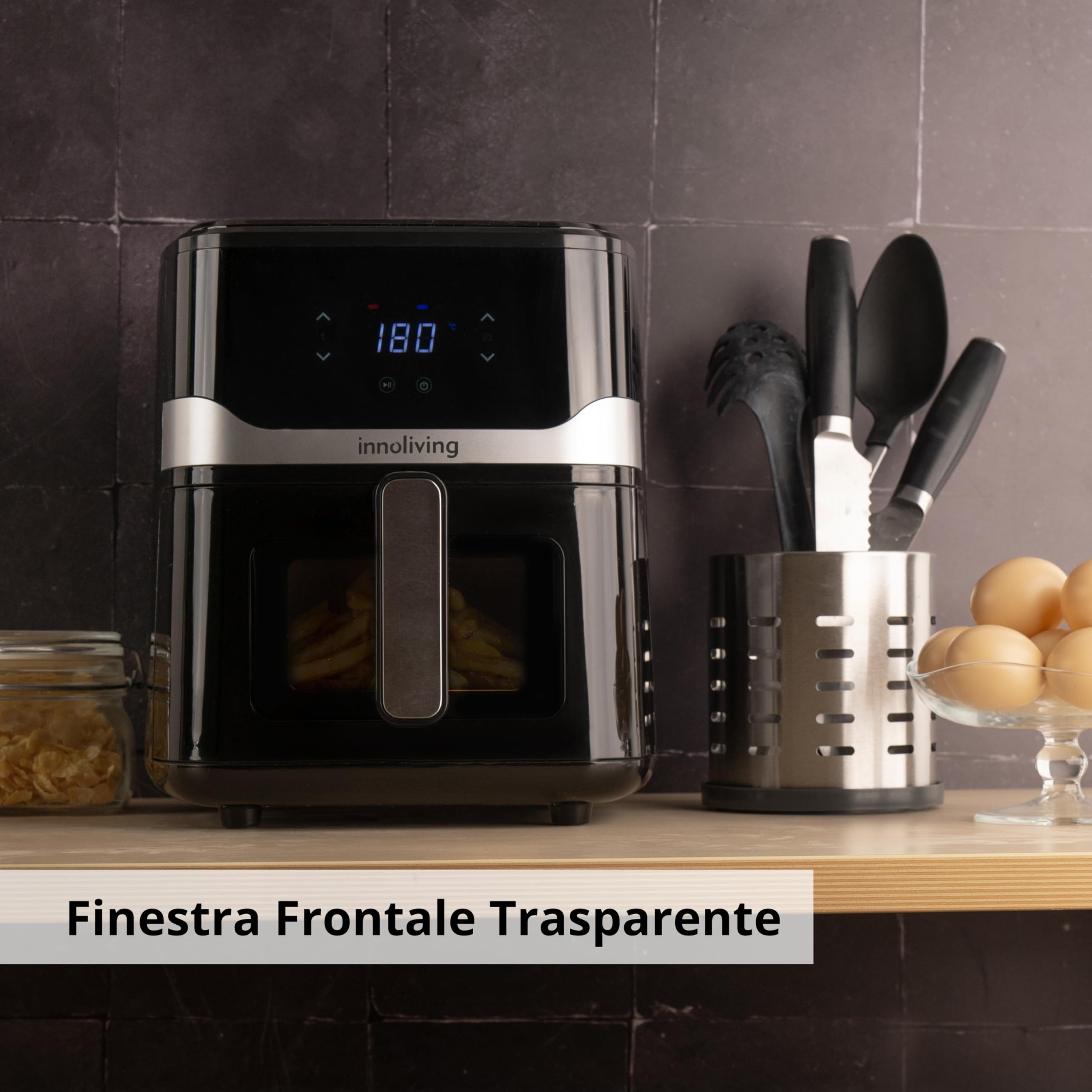 Innoliving Friggitrice ad Aria 5 Litri INN-890 con Pannello Digitale Touch, 7 Programmi Preimpostati, Finestra di Controllo e Luce Interna, Timer e Regolazione della Temperatura, Potenza 1400W
