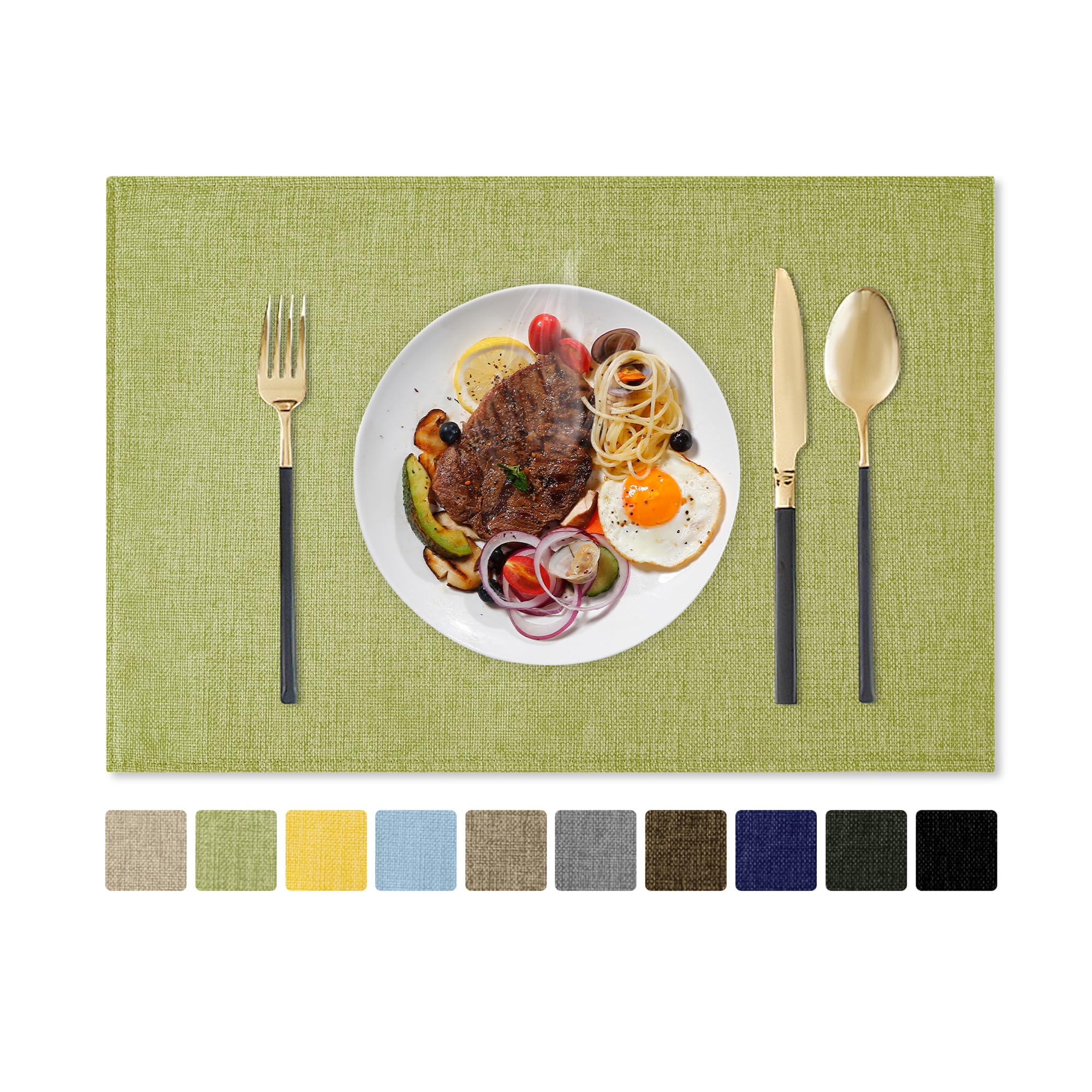 Romanstile Faux Linen Placemats Set of 8, 12 x 18 Inch Thickened Linen Farmhouse Burlap Place Mats, Anti-Slip Heat Resistant Washable Table Mats for Dining Table Restaurants Indoor Outdoor (Green) — image 1