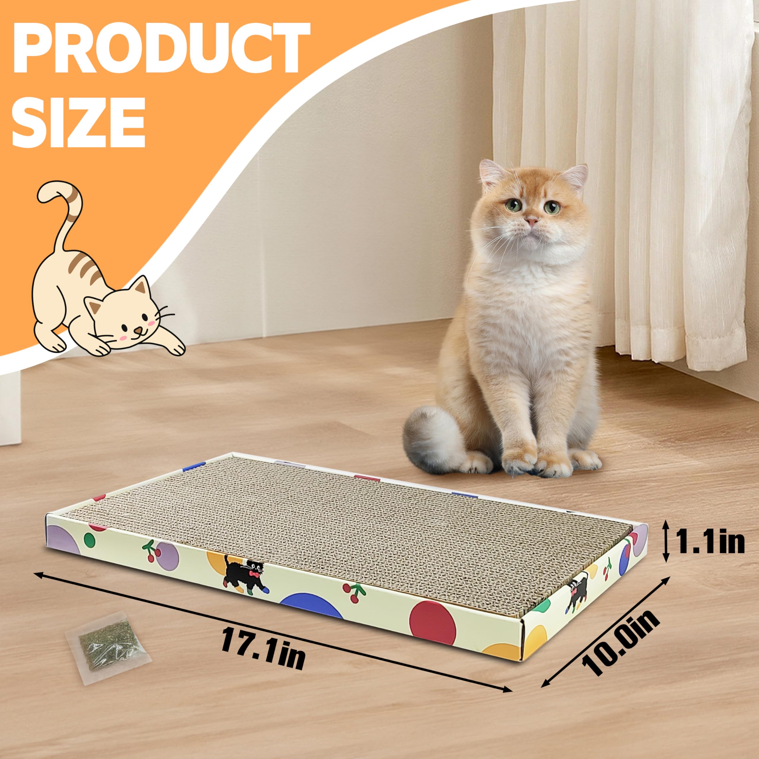 Cat Scratching Boards, 1 Pack Cat Scratch Pad With Box, Double-Sided Reversable Long Lasting Corrugate Scratchers, Refillable Scratch Pad, Cardboard Cat Scratcher for Small Medium Cat Kitten (17”x10”)