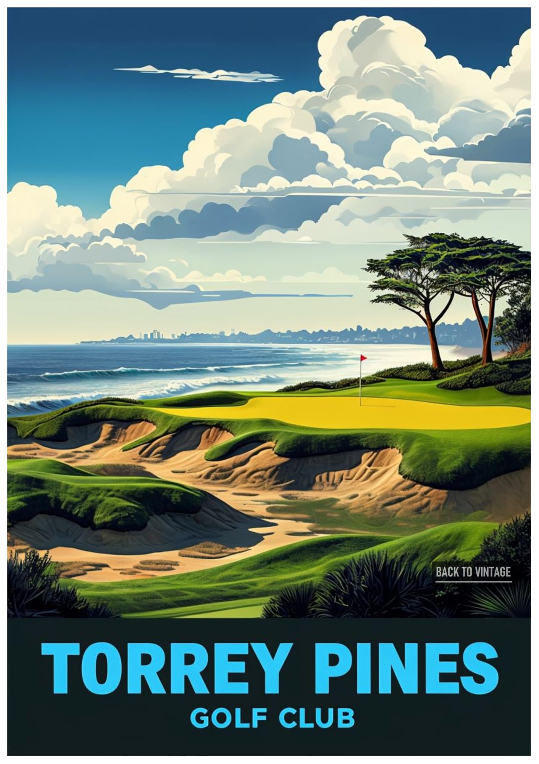 TORREY PINES - A4 Vintage Golf Print Poster Retro Wall Decor for Home Office or Bar Great Gift for Golf Enthusiasts Sports Art Unframed Design