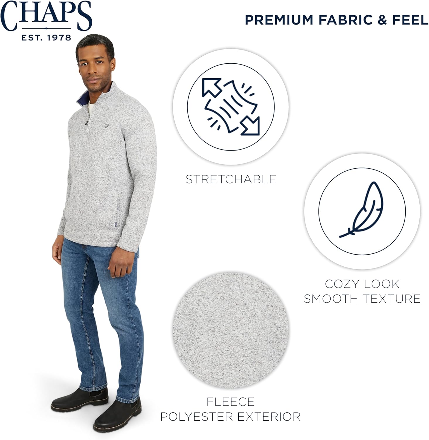 Chaps Men's Regular Fit Long Sleeve Midweight Quarter Zip Fleece Pullover Sweater (S-XXL) - Image 5