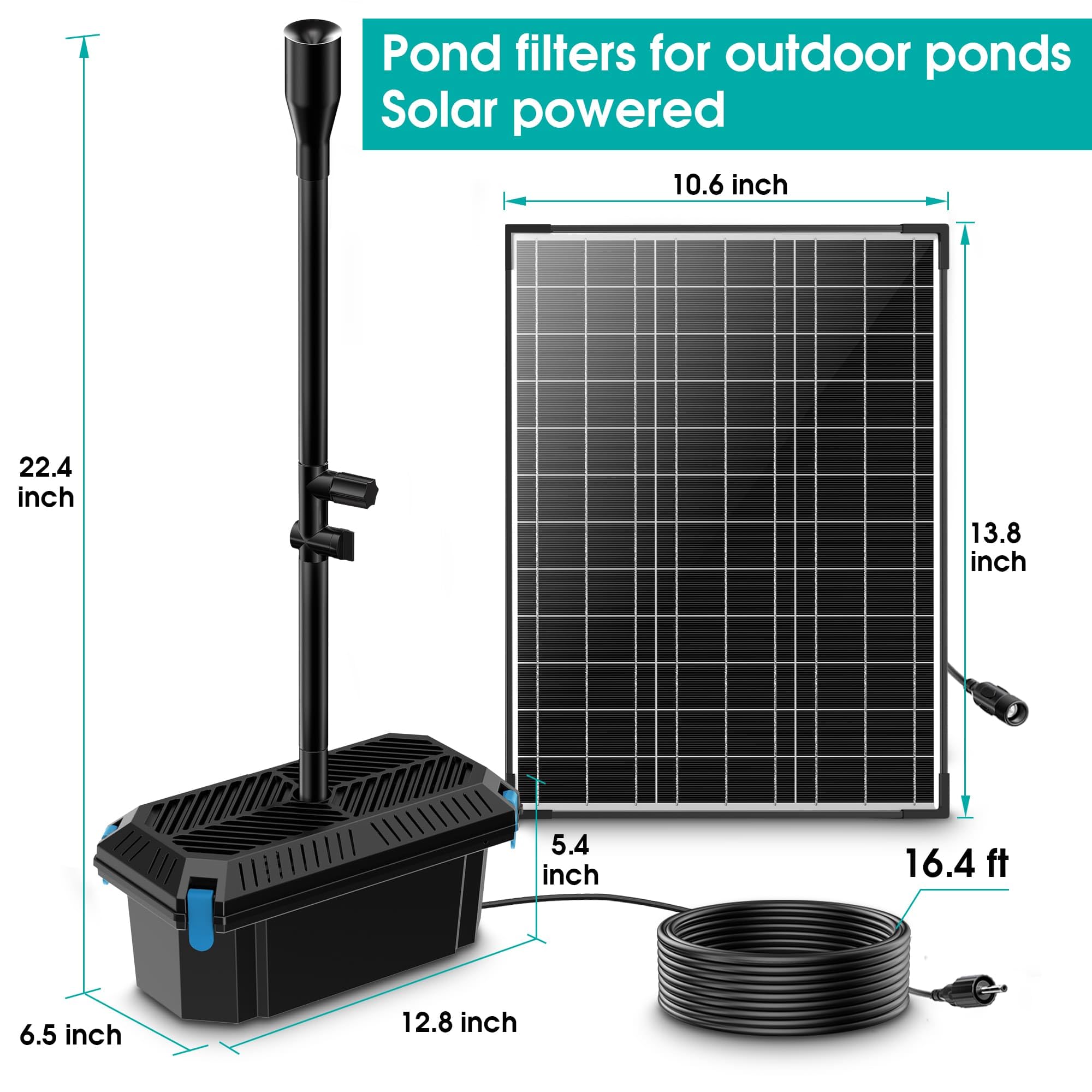 Biling Kit filtro solare per laghetto da 20 W, 875 l/h, pompa biologica a energia solare con sistema di filtraggio per acquario, cascate, fontana (senza batteria, funziona solo alla luce solare)