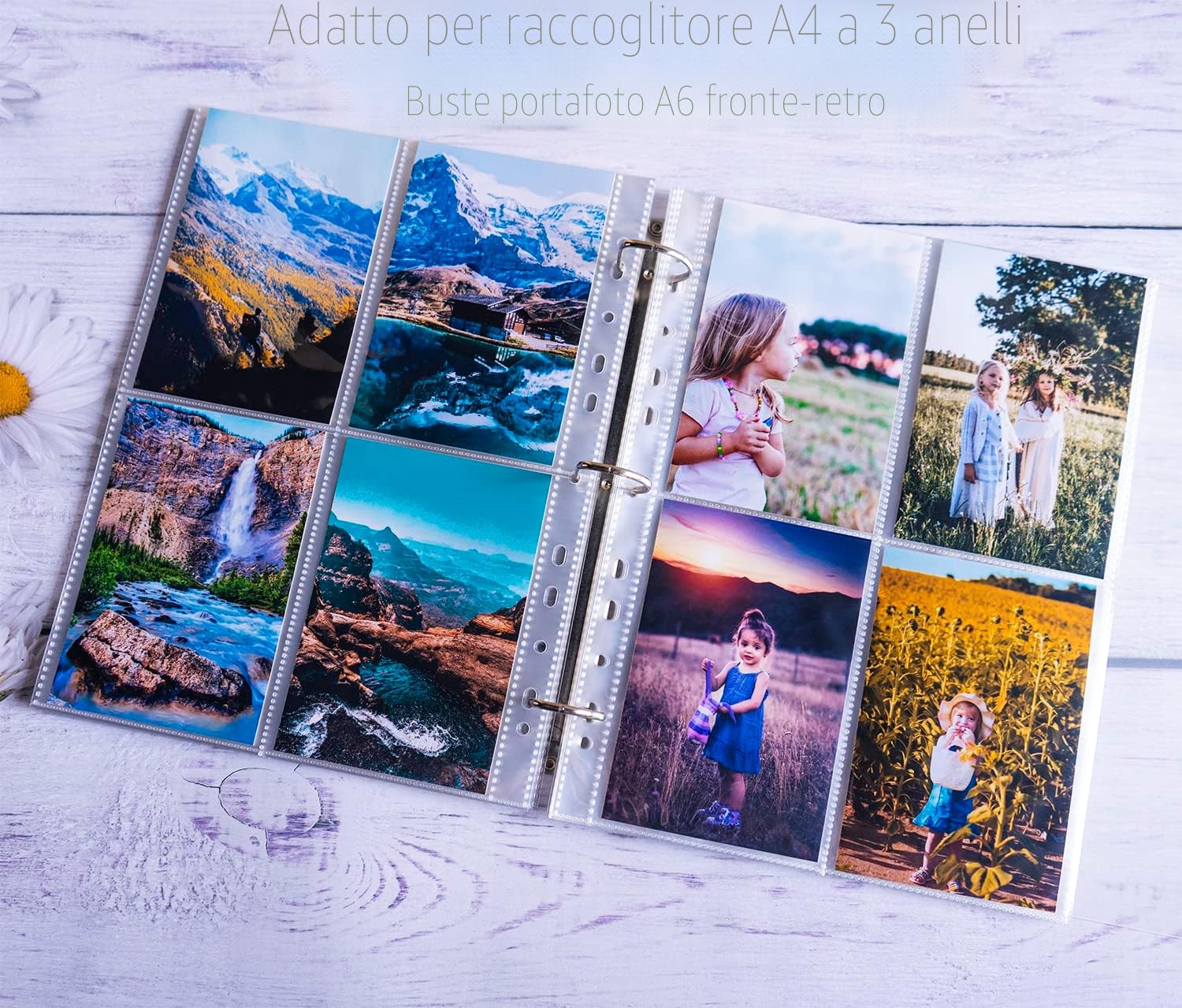A4 Foto Maniche per Raccoglitore ad Anelli, Guaine Trasparenti per Cartoline, 4 Scomparti, Proteggi Pagine Fotografiche (109x153 mm), 240 Pezzi
