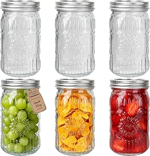 CycleMore 6 Pack 32oz Glass Mason Jars with Silver Two-Piece Lids - Wide...