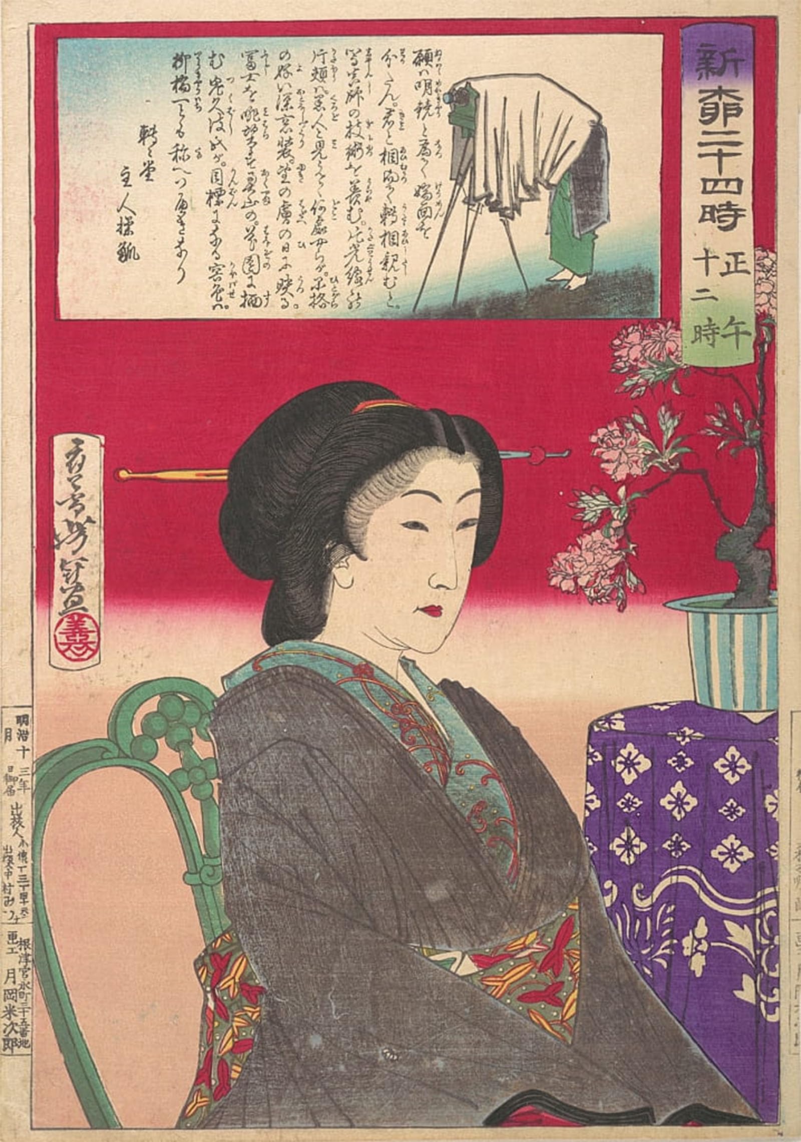 POSTERIIk Vintage Art Print Images Pictures Print Twenty Four Hours At Shinbashiyanagibashi Noon Shinyanagi Nijuyo Ji by Tsukioka Yoshitoshi Modern Colour Posters for Office Home Decor 60x90cm