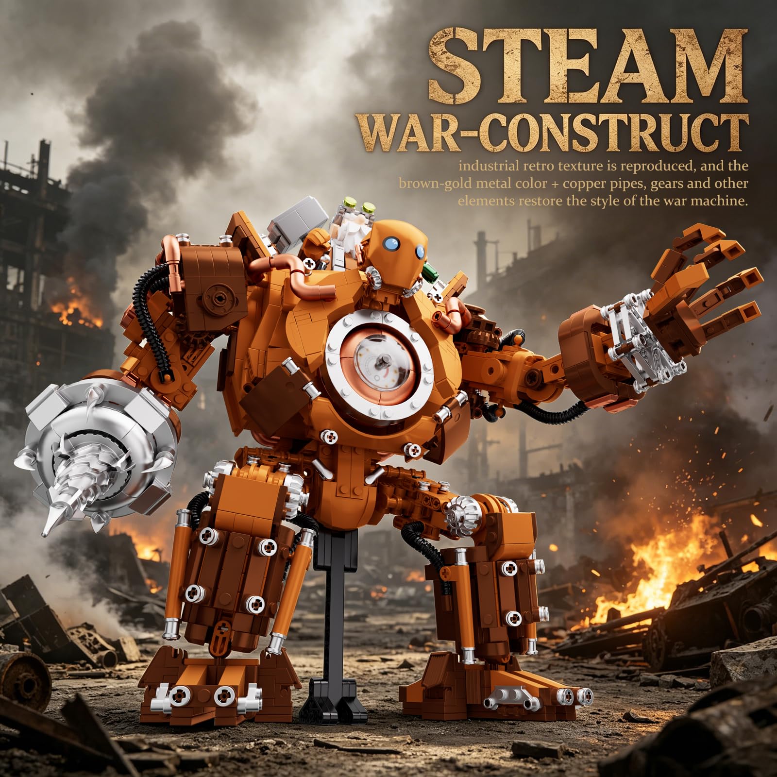 Steam Mech Building Set per adulti, Robot Warrior Building Block Toy con Minifigure Nano Warrior, Kit modello robot con arma 30704, Cool Creative Display Regali da collezione 14+ 1777 PCS