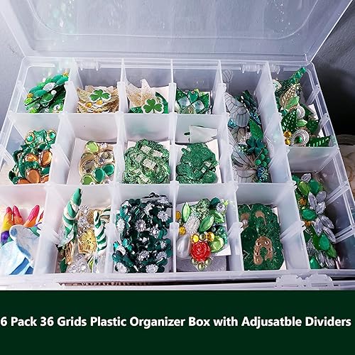 Miniatura 8 de 6 Pack 36 Grids Plastic Bead Organizer Box with Dividers and 600 PCS Label Stickers, Clear Small Tackle Box Part for Craft and Bead Storage