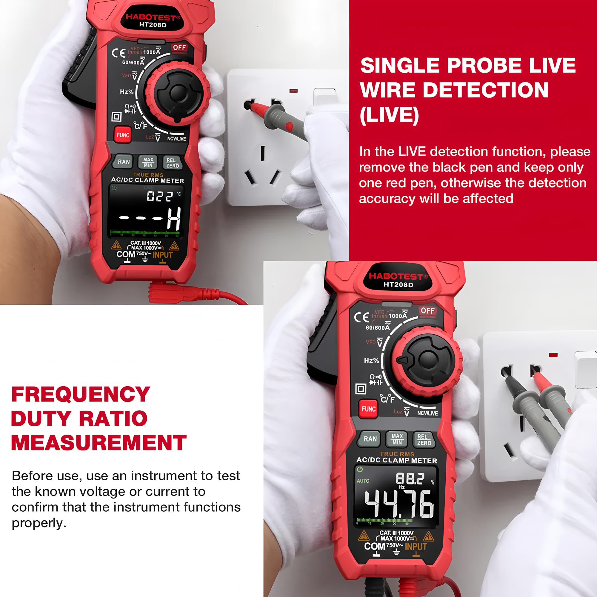 HT208D Multimetro Pinza AC/DC Digitale Misuratore Multimetro Pinza Amperometrica True RMS Alta Precisione Capacitività NCV Ohm Hz Tester (HT208D AC/DC 1000A)