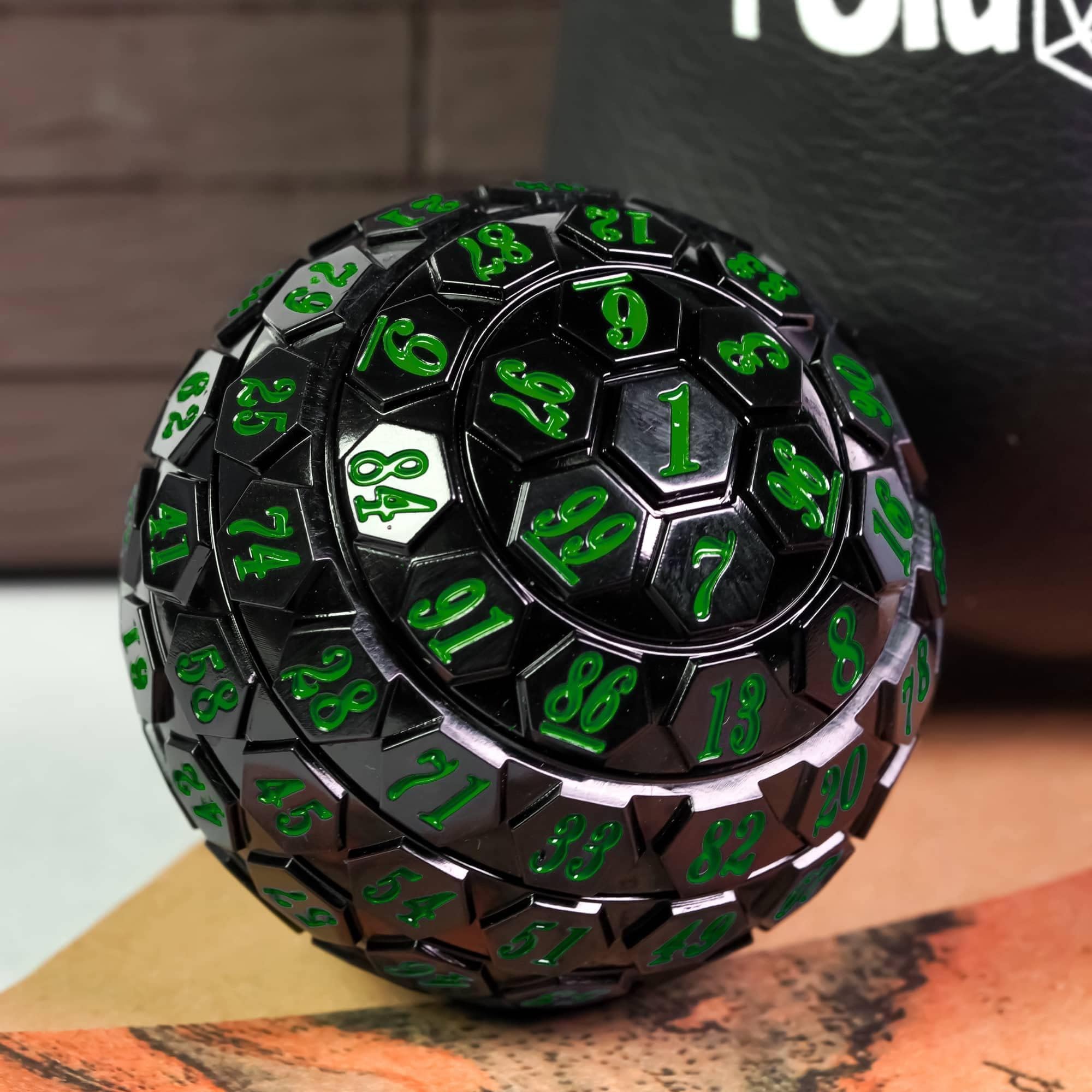 Poludie Dados Poliédricos De 100 Caras, Dados De Juego Individuales D100, Cubo De 100 Lados Con Bolsa Negra, Dado D100 De 1.890 In (negro Con Número Verde