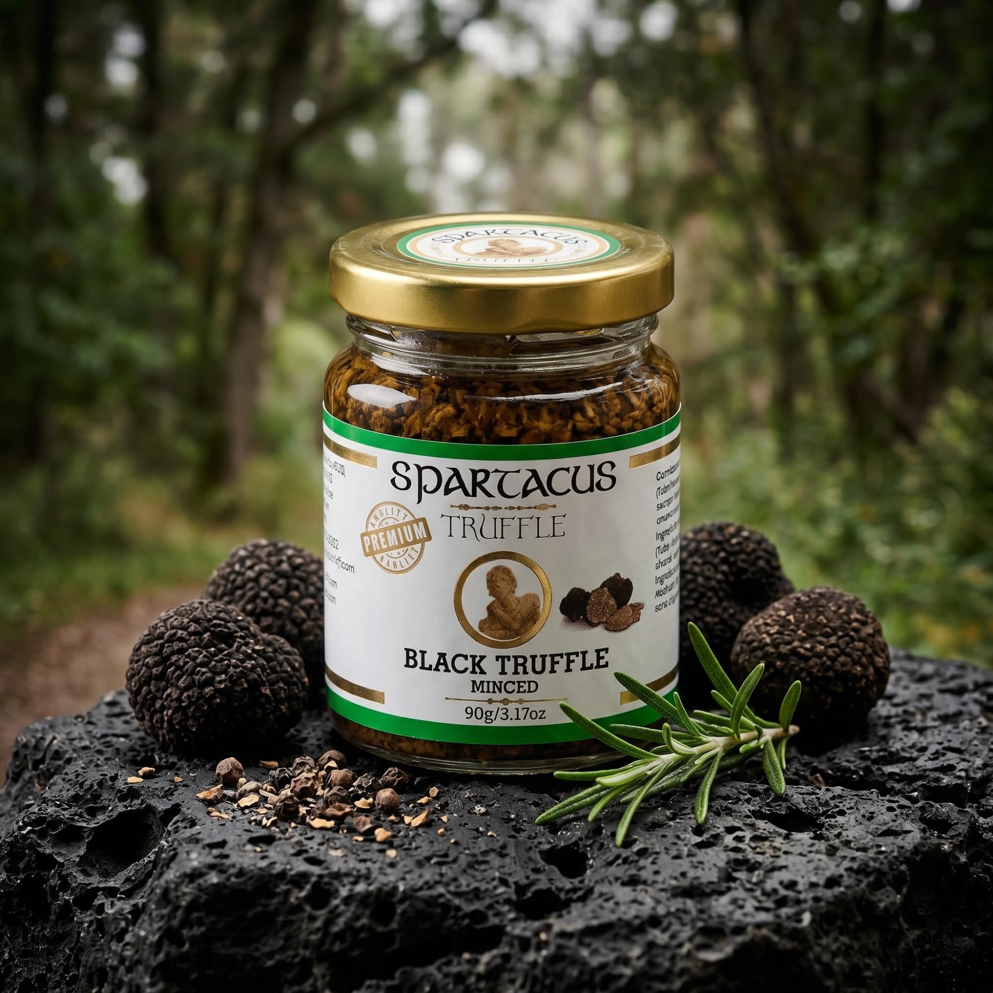 Spartacus Truffle Truffe Noire Hachée 90 g Gourmet Premium Bocal | Tuber aestivum récolté à la main, 3 ingrédients, sans additifs ni conservateurs, végétalien, sans gluten, 60-65 g de truffe