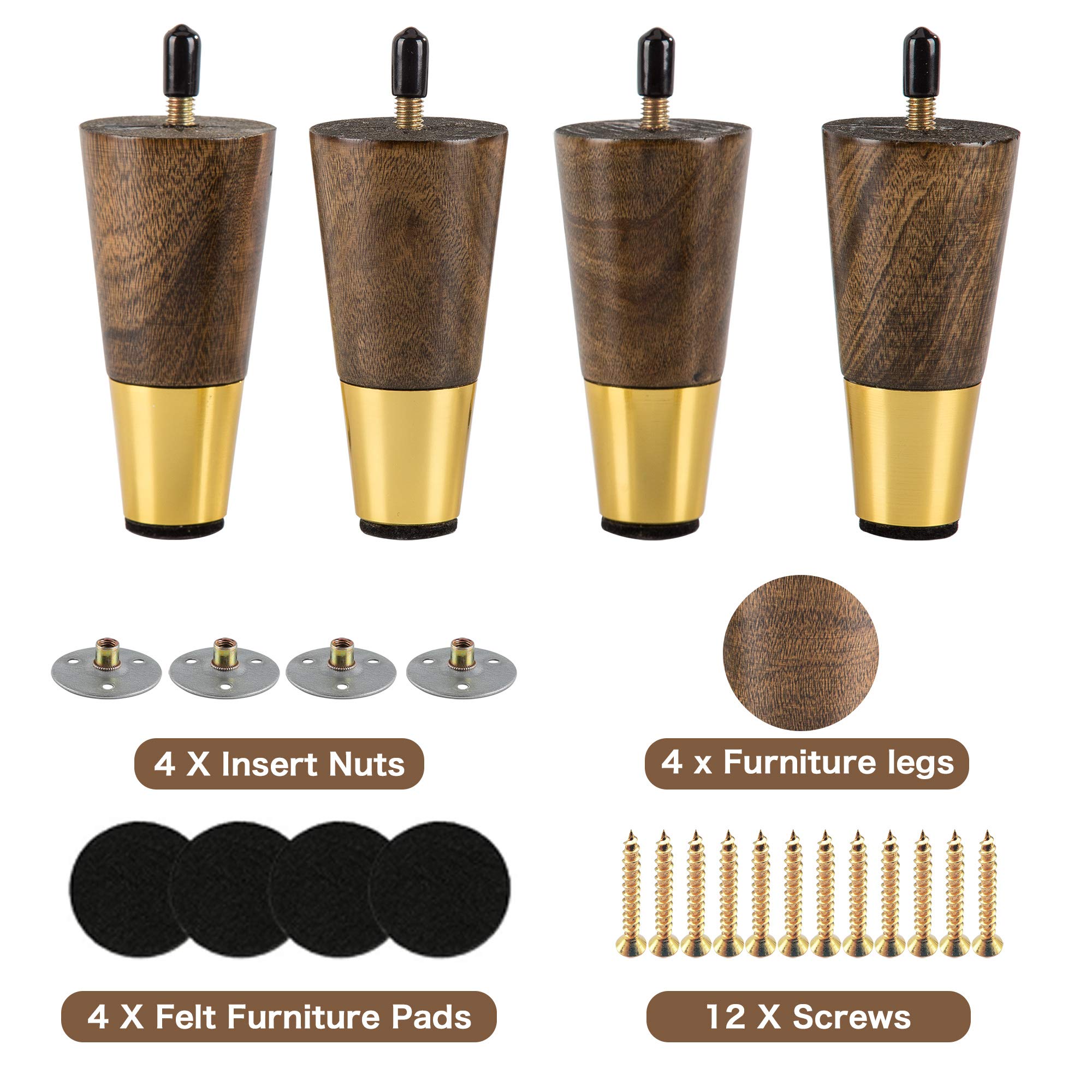 Buy ALAMHI Wood Furniture Leg Sofa Legs 4 Inch Brown Round Tapered Mid