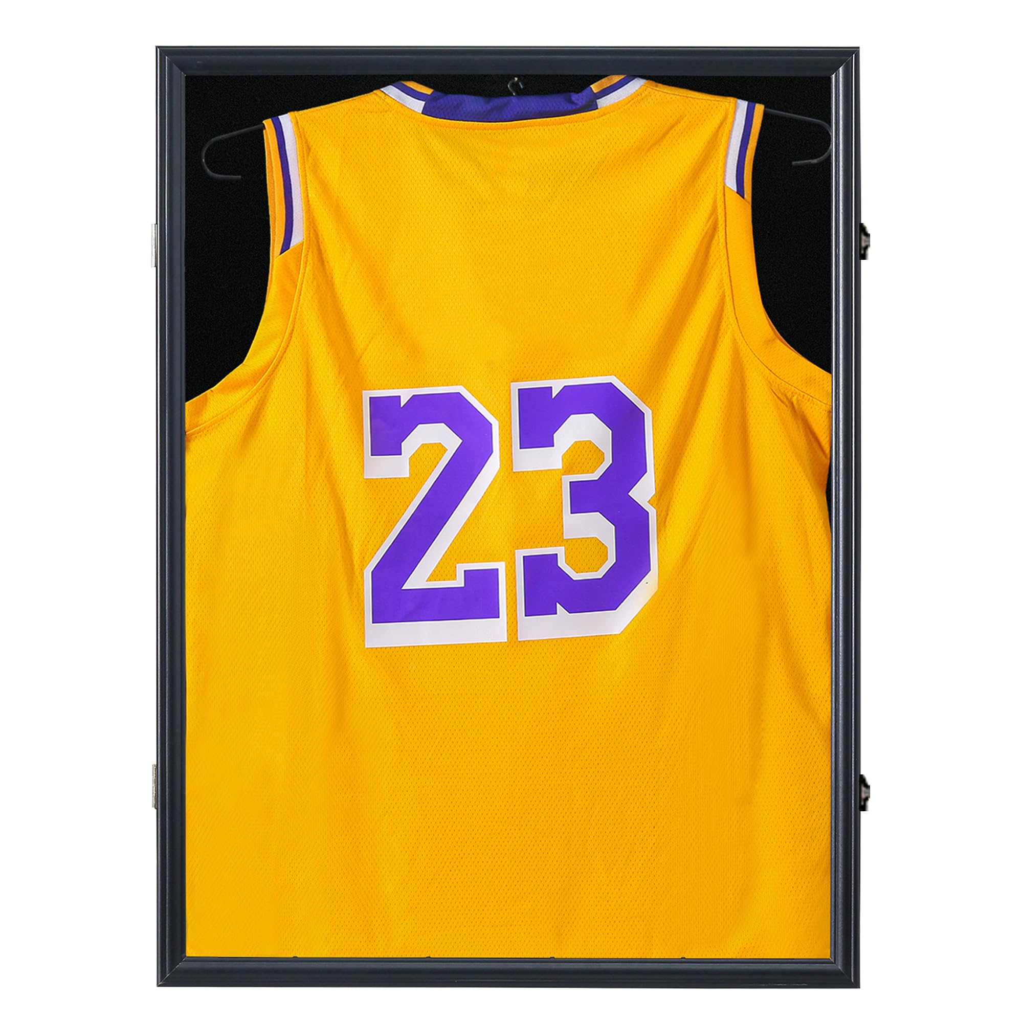 jersey frame display case - 2xl jersey display frame - jersey shadow box for baseball basketball football soccer sports shirts,black lock , 98%uv protection acrylic glass,2 hanger