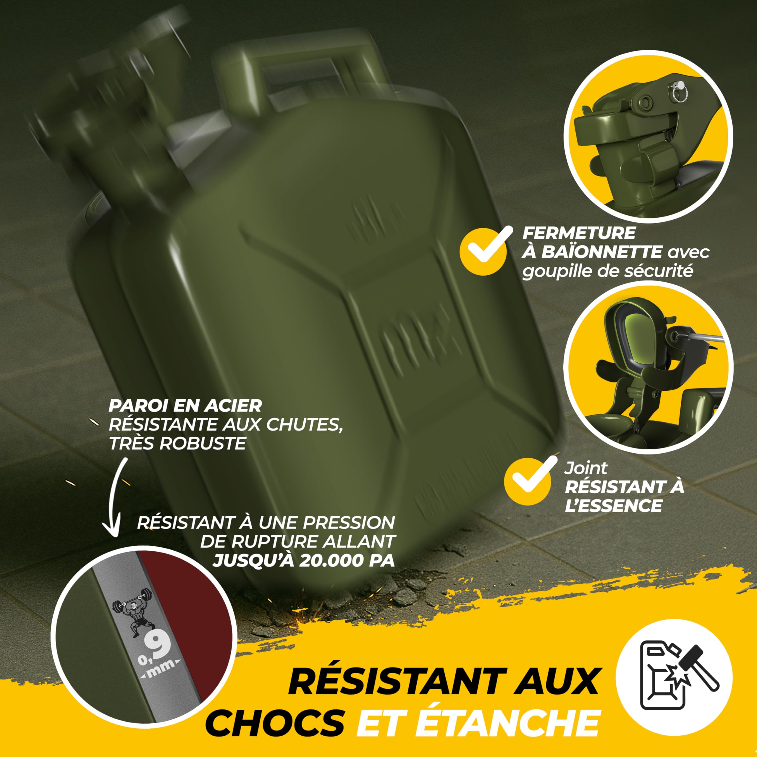 Jerrican en métal 5L Bidon avec bec verseur 24x12x35 cm Liquide carburants