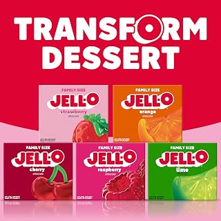 Jell-O Family Size Gelatin Dessert Mix Variety Pack - Strawberry, Orange, Cherry, Raspberry, and Lime (6 oz Boxes)