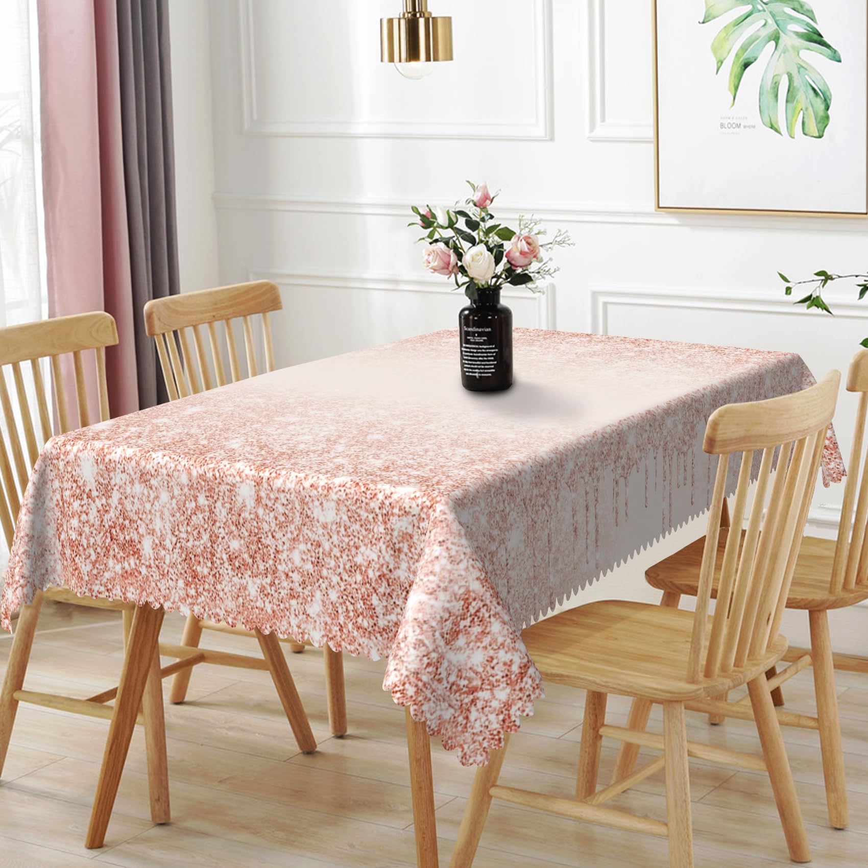 TTQYFNM 60x120inches Pink and Rose Gold Tablecloth Shiny Glitter Printed Fabric Tablecloths Waterproof Stain Resistant Rectangle Table Cloth Cover for