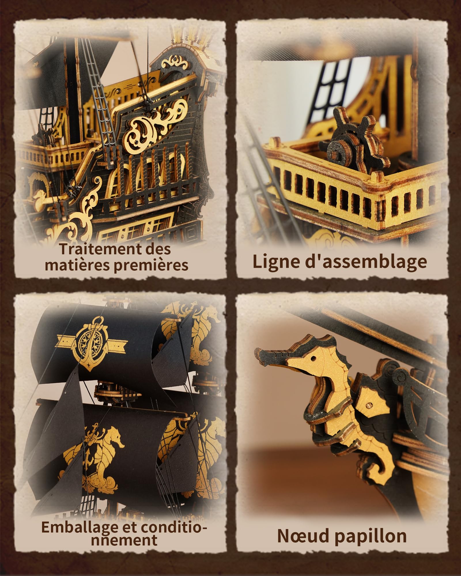 ROKR Maquettes de bateau en bois 3D à construire pour adultes, voilier mécanique à monter soi-même, maquettes de bateaux à construire pour adultes, barque hippocampe MCB02
