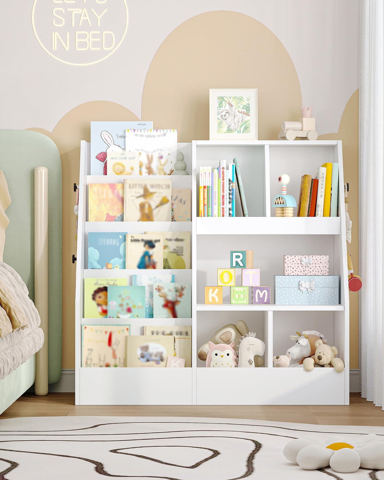 Hzuaneri Libreria infantil, Organizador juguetes, con revistero de 5 niveles y 5 estantes abiertos, Mueble organizador para habitación infantil, sala de juegos, salón, 40 x 90 x 90 cm, blanco KB23003X | Mueble de almacenamiento infantil, 5 estantes de lib