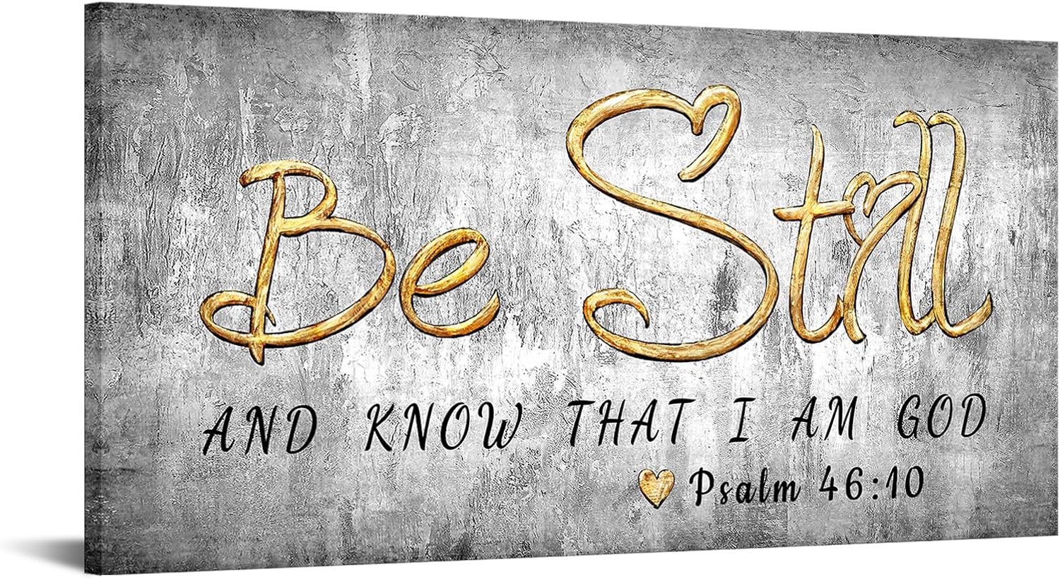 KREATIVE ARTS Modern Black Grey Gold Inspirational Bible Verse Wall Art Rustic Christian Be Still And Know That I Am God Quotes Sign Contemporary Canvas Print Framed Artwork for Living Room 20x40''