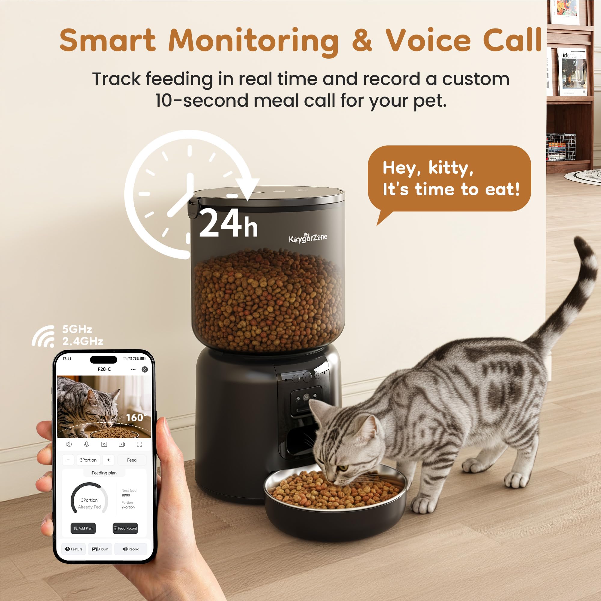 Automatic Cat Feeder, Adjustable 1080p Camera, 5G WiFi & App Control Cat Food Dispenser, Automatic Feeder Cat Dry Food with Dual Power & Voice Recording, Smart Automatic Dog Feeder Portion Control - image 2