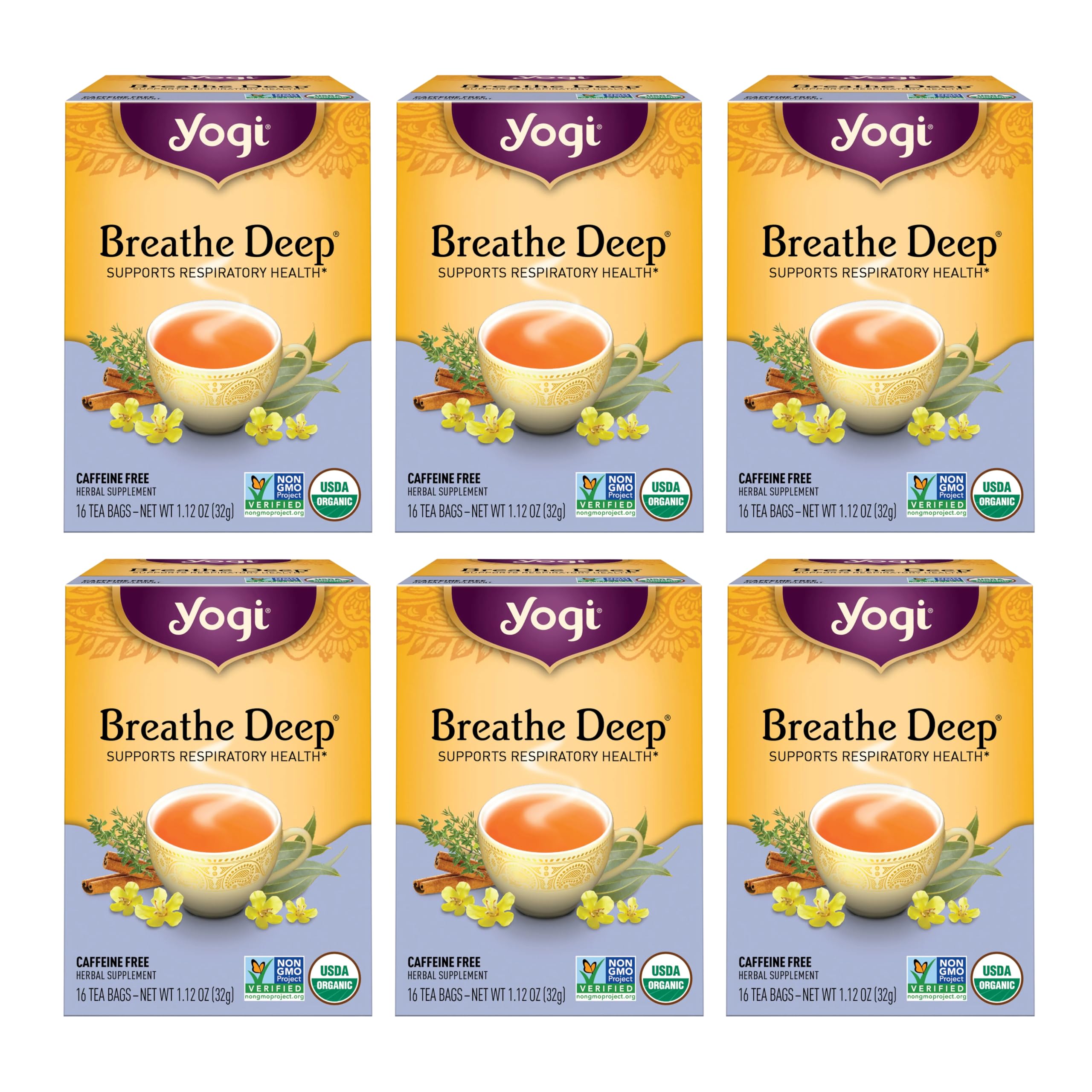 Tea Breathe Deep Tea - 16 Tea Bags per Pack (6 Packs) - Organic Respiratory Tea - Supports Respiratory Health - Includes Licorice Root, Eucalyptus Leaf, Ginger Root & Cinnamon Bark